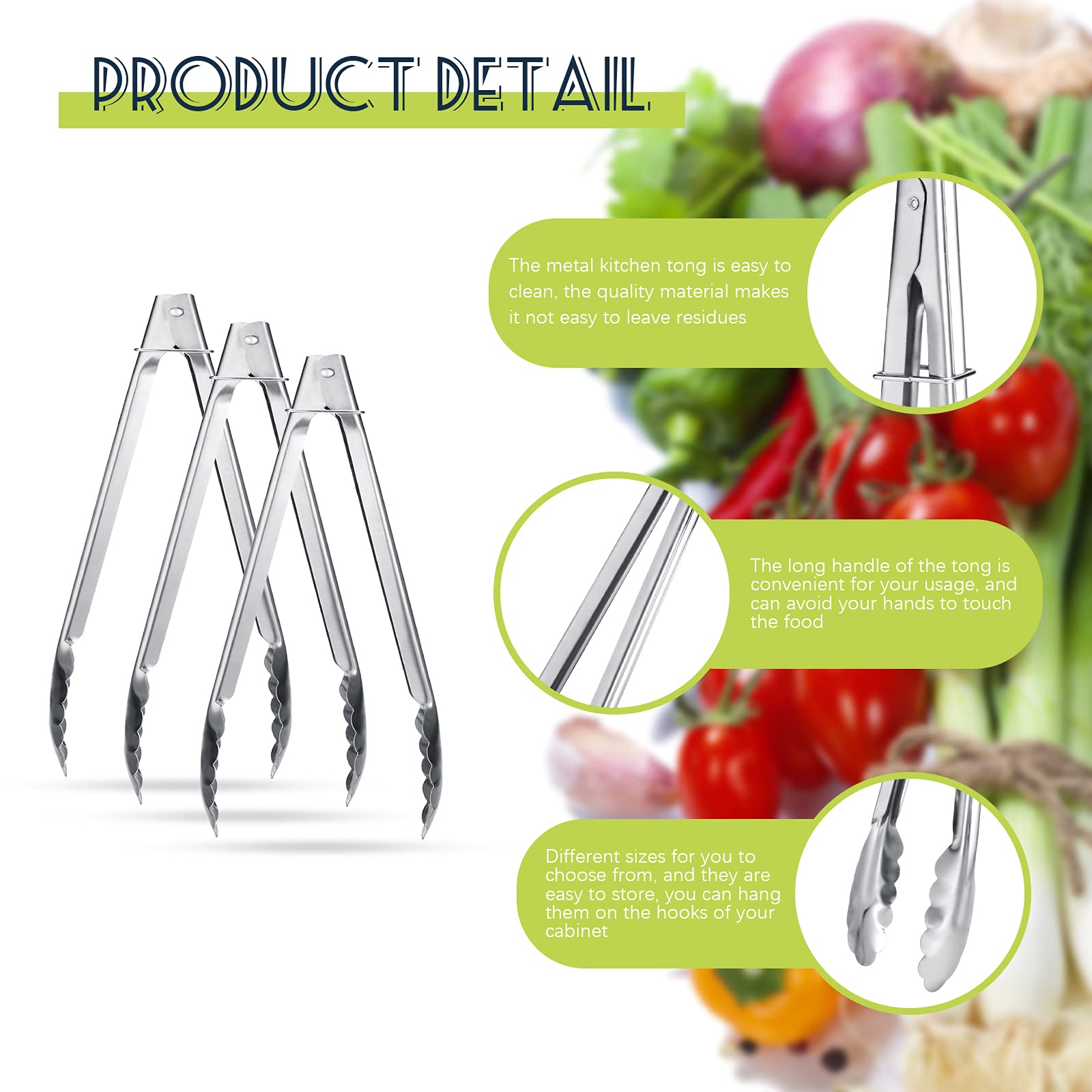 Stainless Steel Kitchen Tongs Set Cooking Tongs With Sliding Rings 7 Inch Metal Kitchen Tongs Small Clam Shell Cooking Tongs Non