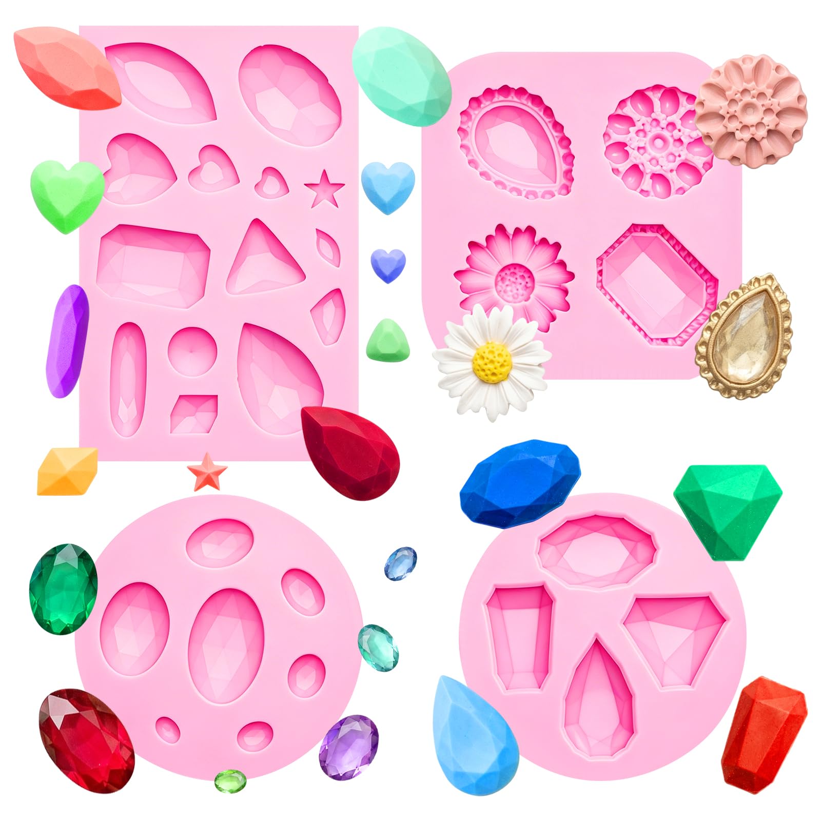 Gems Silicone Mold Diamond Fondant Molds Jewel Molds for Candy 4Pcs