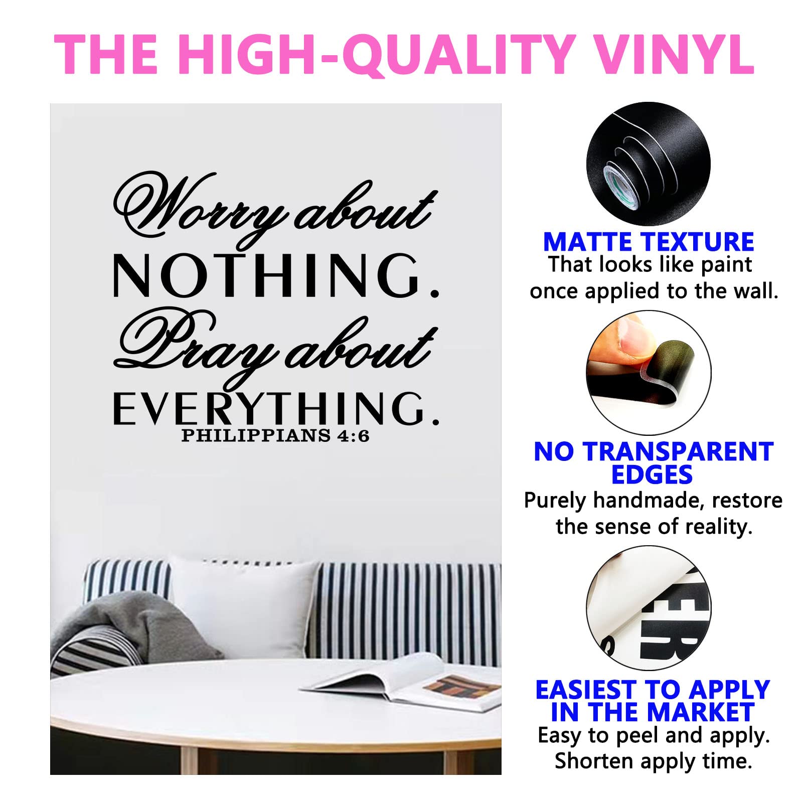 Seatune Inspirational Wall Decals, Prayer Wall Decor, Quotes Bible Verse Christian Religious Faith Bedroom Living Room Vinyl Art