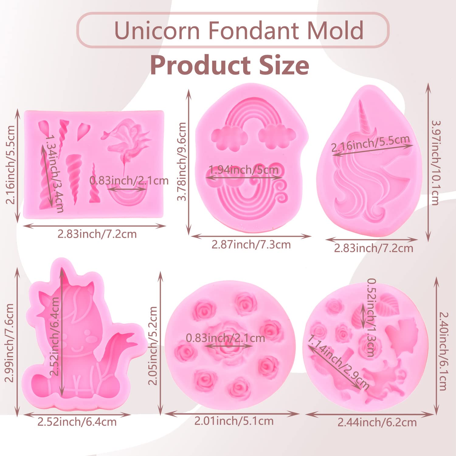 Miyahouse Unicorn Silicone Molds Rainbow Unicorn Horn Ears Fondant Molds Rose Flower Candy Molds For Cake Decorating Cupcake Top