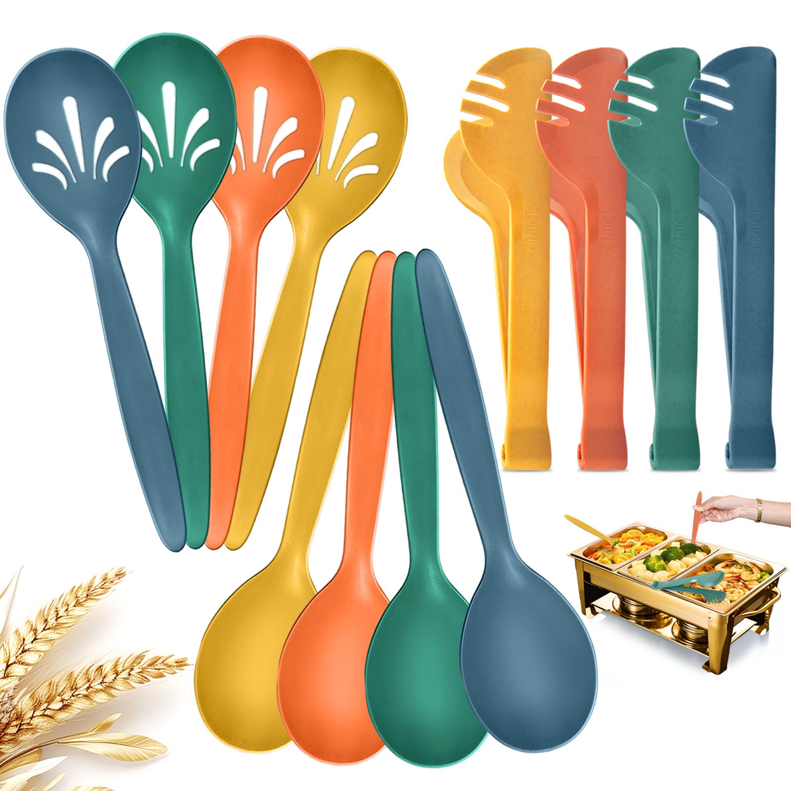 Reusable Plastic Serving Utensils Set Of 12 By Raypard, Wheat Straw Large Serving Set 10'' Serving Spoon/10'' Slotted Spoon/9.4'