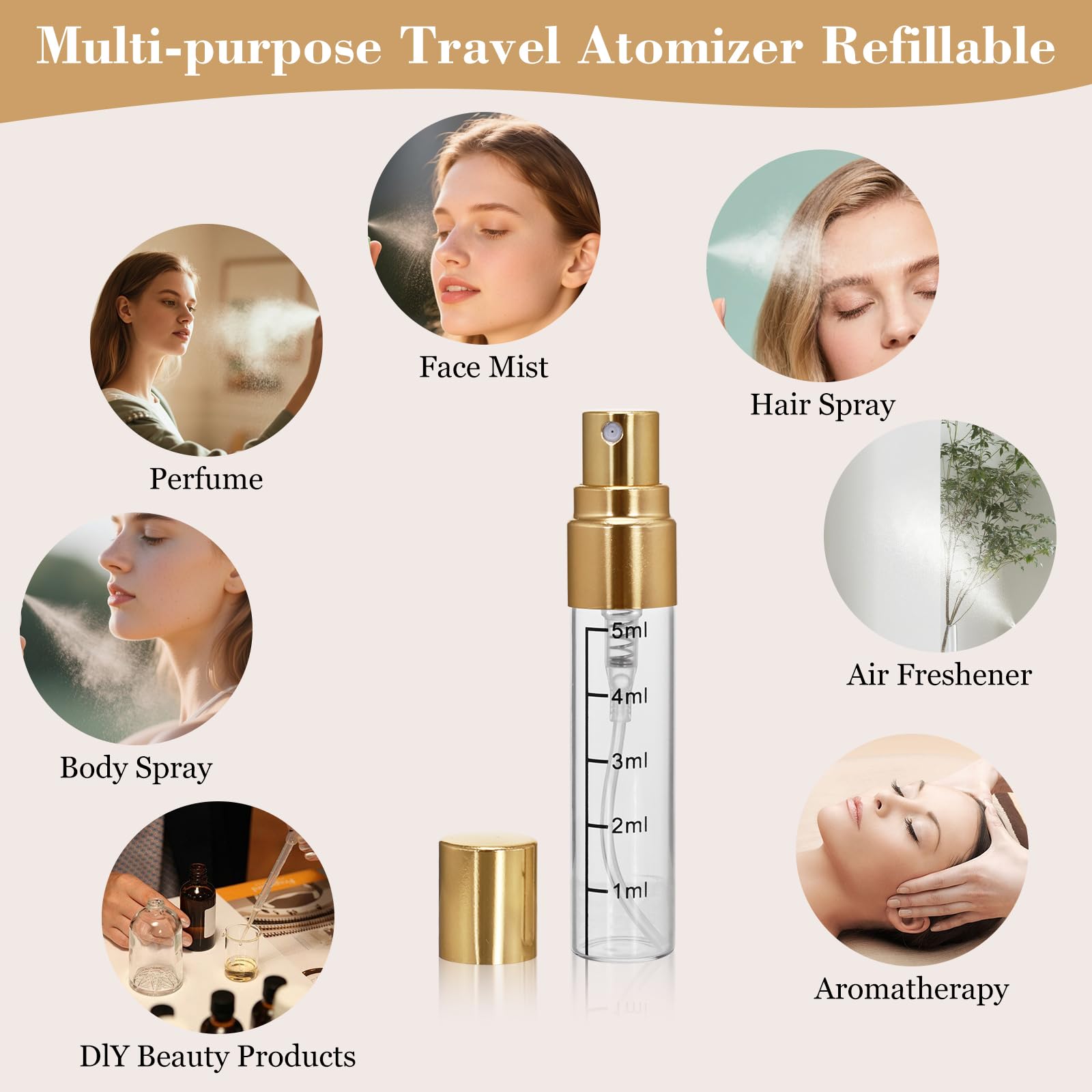 Beomeen 12Pcs 5Ml Clear Glass Perfume Travel Refillable Spray Bottles, Mini Perfume Bottle Empty, Portable Cologne Atomizer Spra