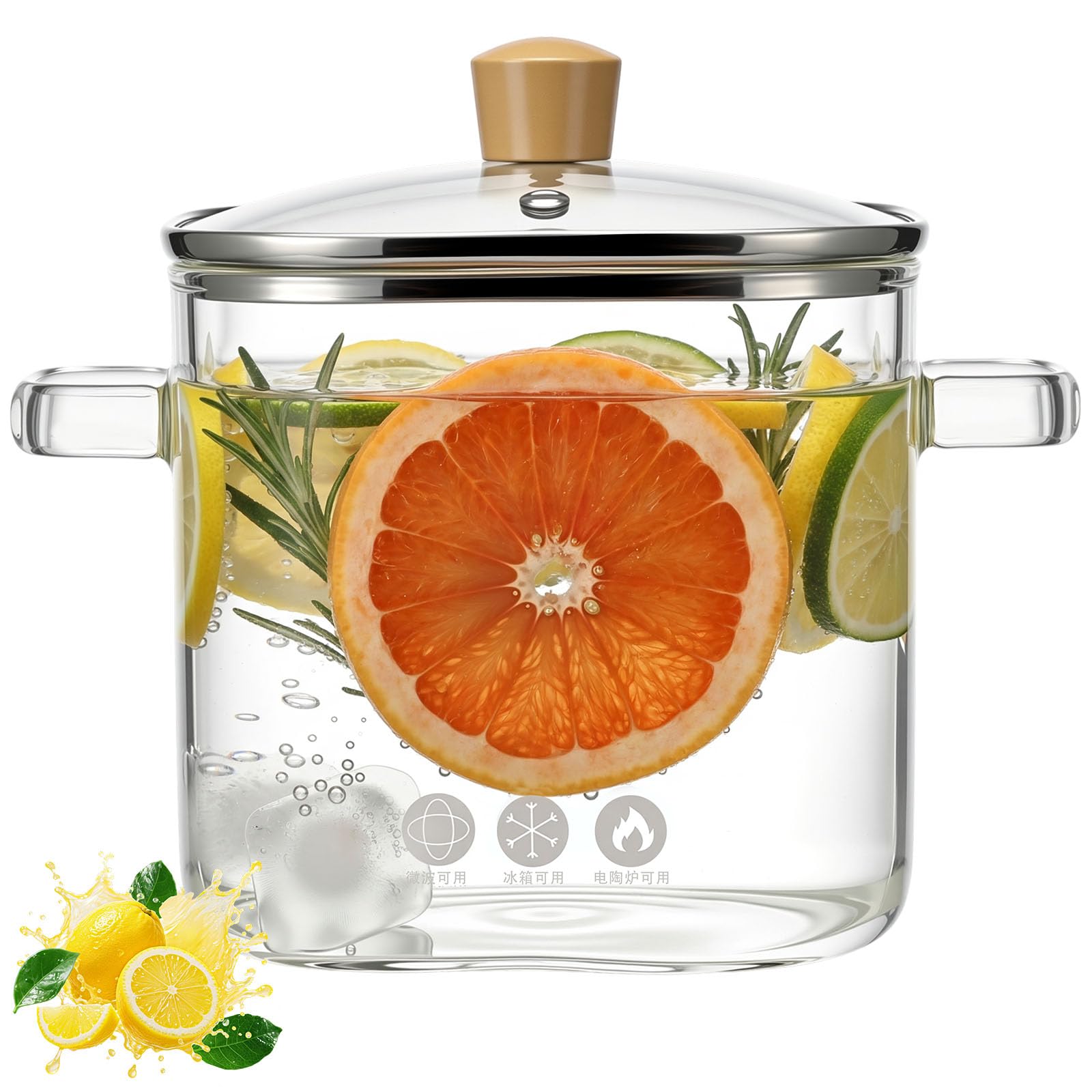 LemonRoad Glass Pots for Cooking on Stove, Glass Saucepan with Cover, 3l/101.45 oz Heatresistant Stovetop Pot and Pan with Lid 