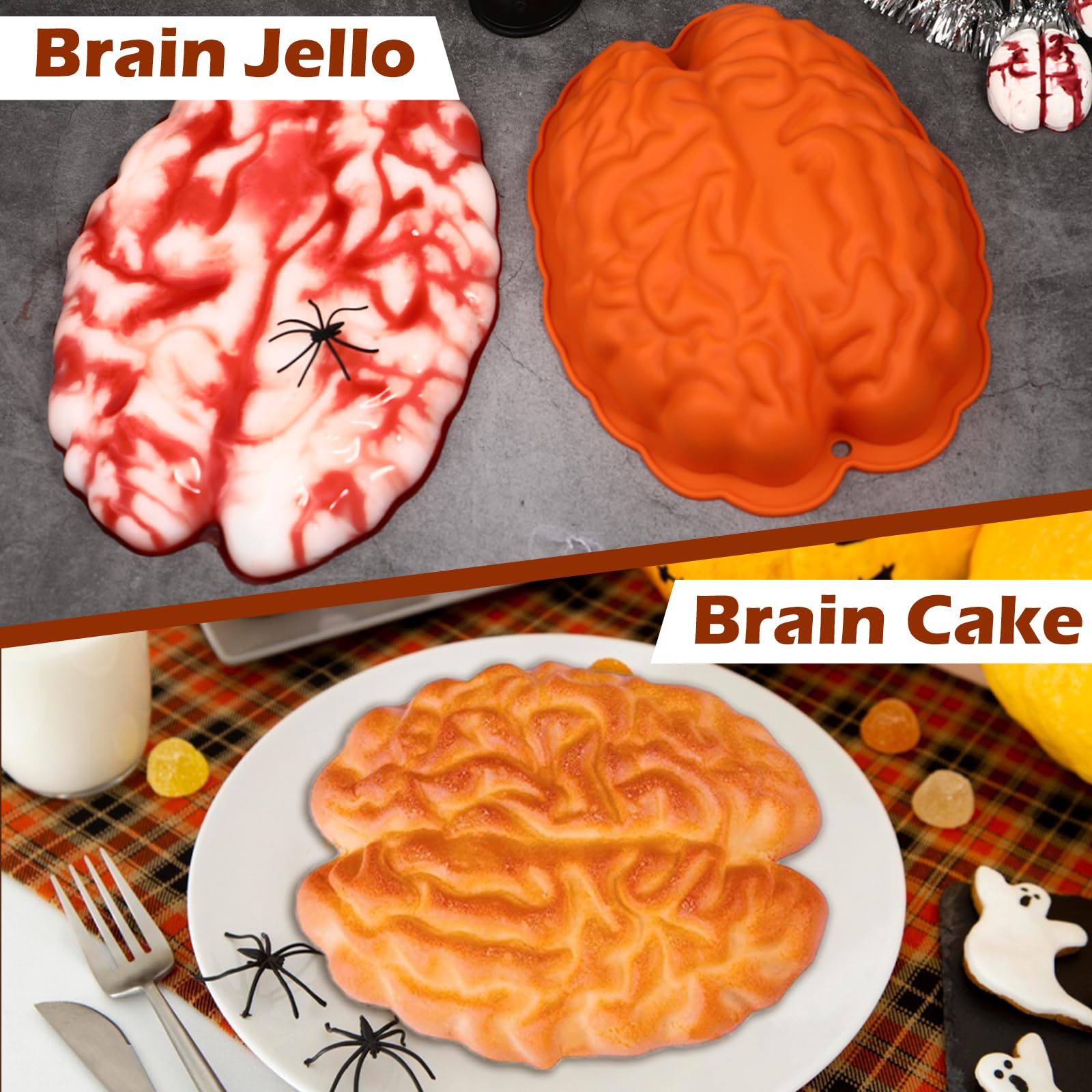 Webake Brain Jello Mold Silicone Brain Gelatin Cake Molds 9 Inch Breakable Brain Chocolate Mold For Halloween Baking