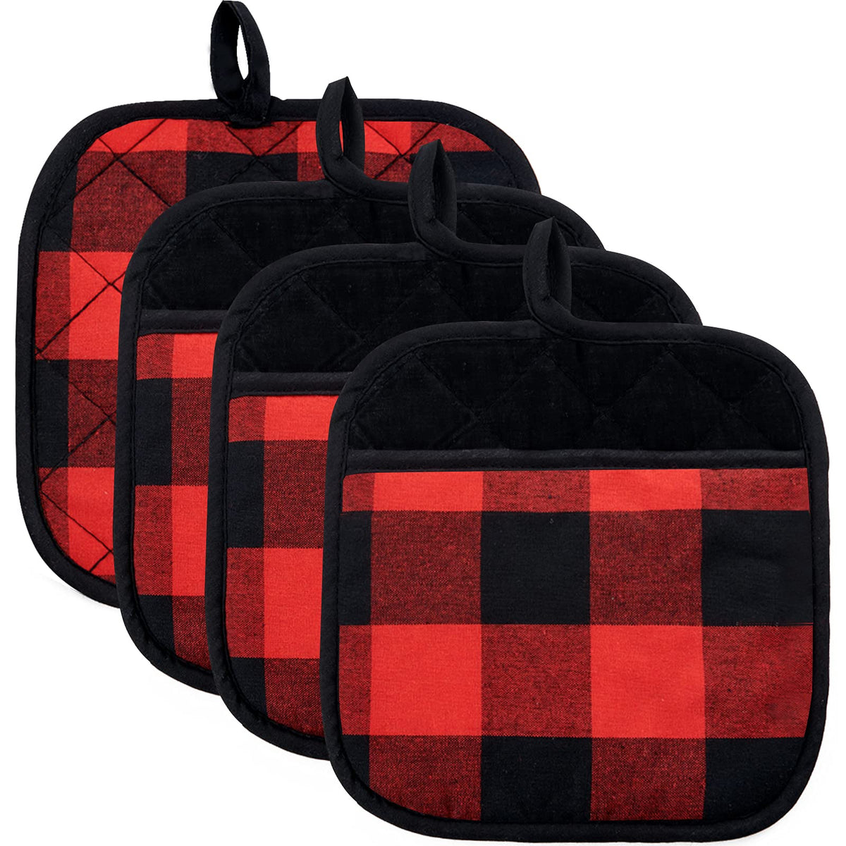 Joyhalo 4 Pack Christmas Pot Holders Buffalo Plaid, Pot Holders For Kitchen Heat Resistant Potholder, Pot Holder, Hot Pads For K