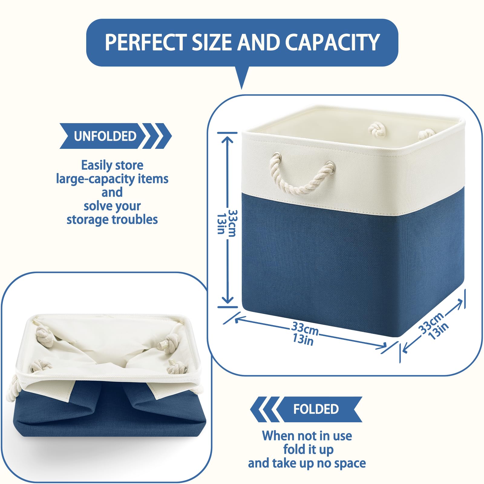 Patvingot 13X13X13 Storage Cube Bins,Set Of 4, Large Foldable Fabric Storage Cubes With Handles For Organizing Home, Closet, Clo