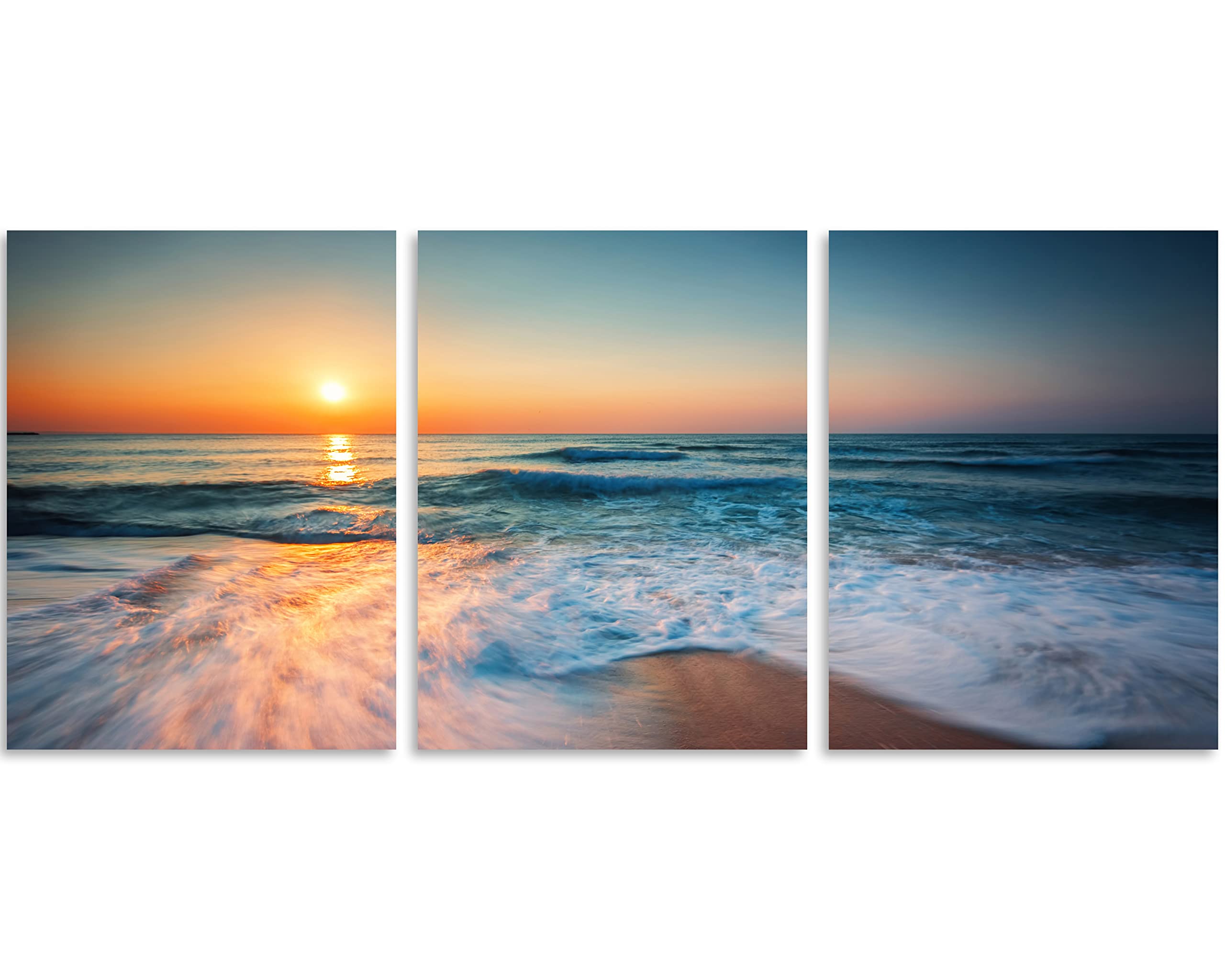 TutuBeer 3 Panels Beach Pictures Wall Art Blue Sea White Beach at Sunrise Pictures Print on Canvas Beach Wall Decor Beach Paintings for Home Decor Stretched and Framed Easy to Hang 12'' x 16'' x 3 Pcs