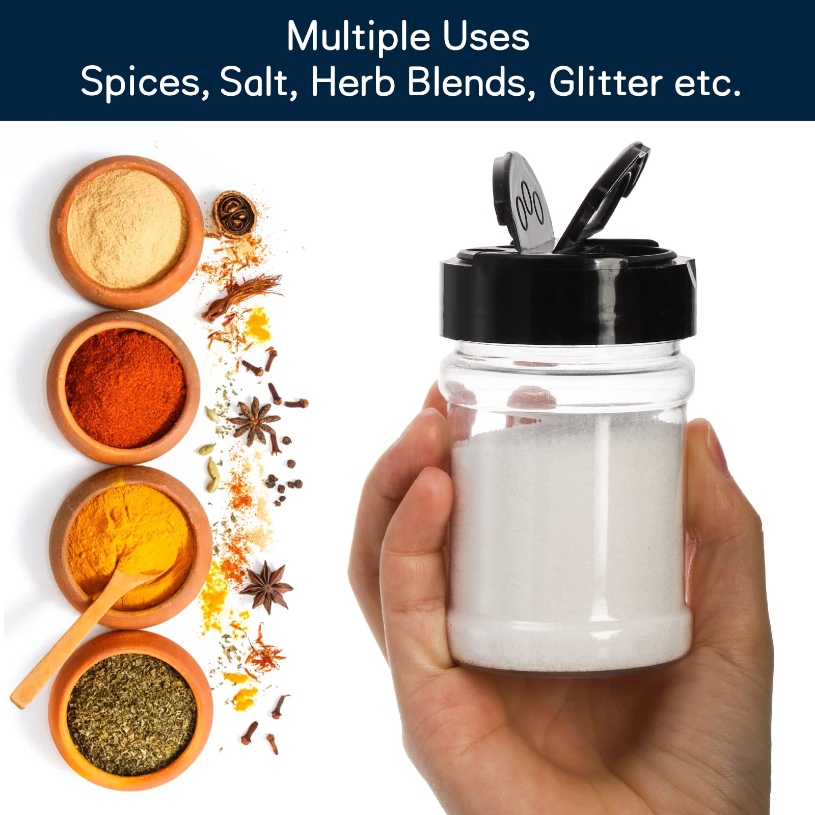 Yesland 20 Pack Plastic Spice Jars Bottles, 5 Oz Pet Spice Containers Bpa Free With Black Cap, Empty Seasoning Jars Glitter Stor