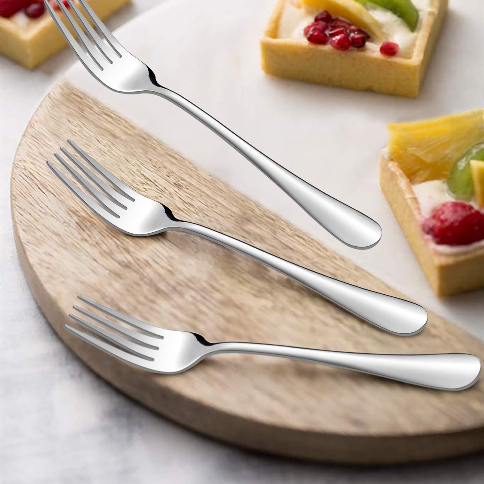 E-Far Salad Forks Set Of 12, Appetizer Dessert Forks Stainless Steel, Silverware Flatware Small Forks, Mirror Finish, Dishwasher