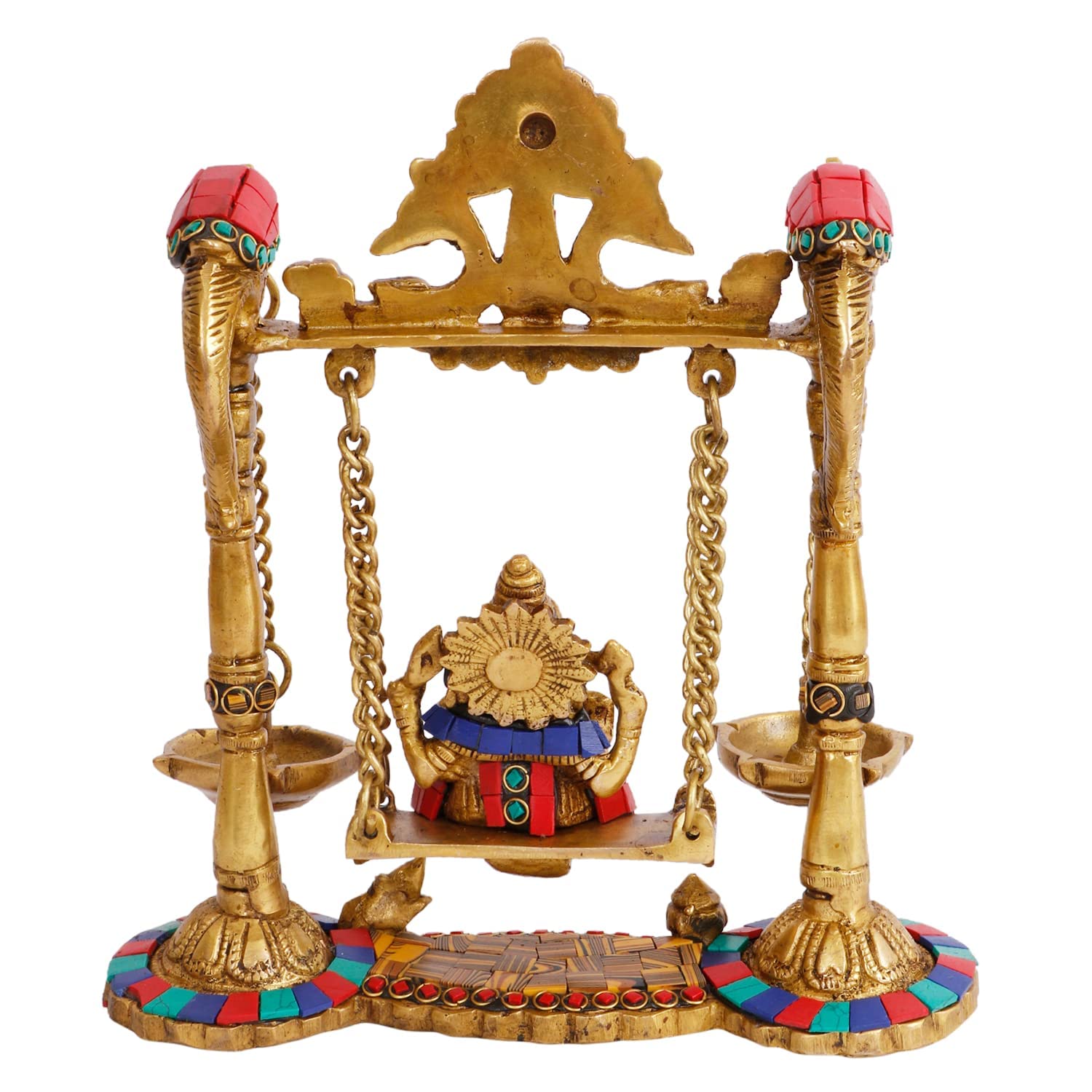 Kartique Brass Ganesh Bhagwan Jhula With Two Diyas Ganesha Idol Swing Ganpati Bappa Jhoola Murti For Home House Warming Mandir O