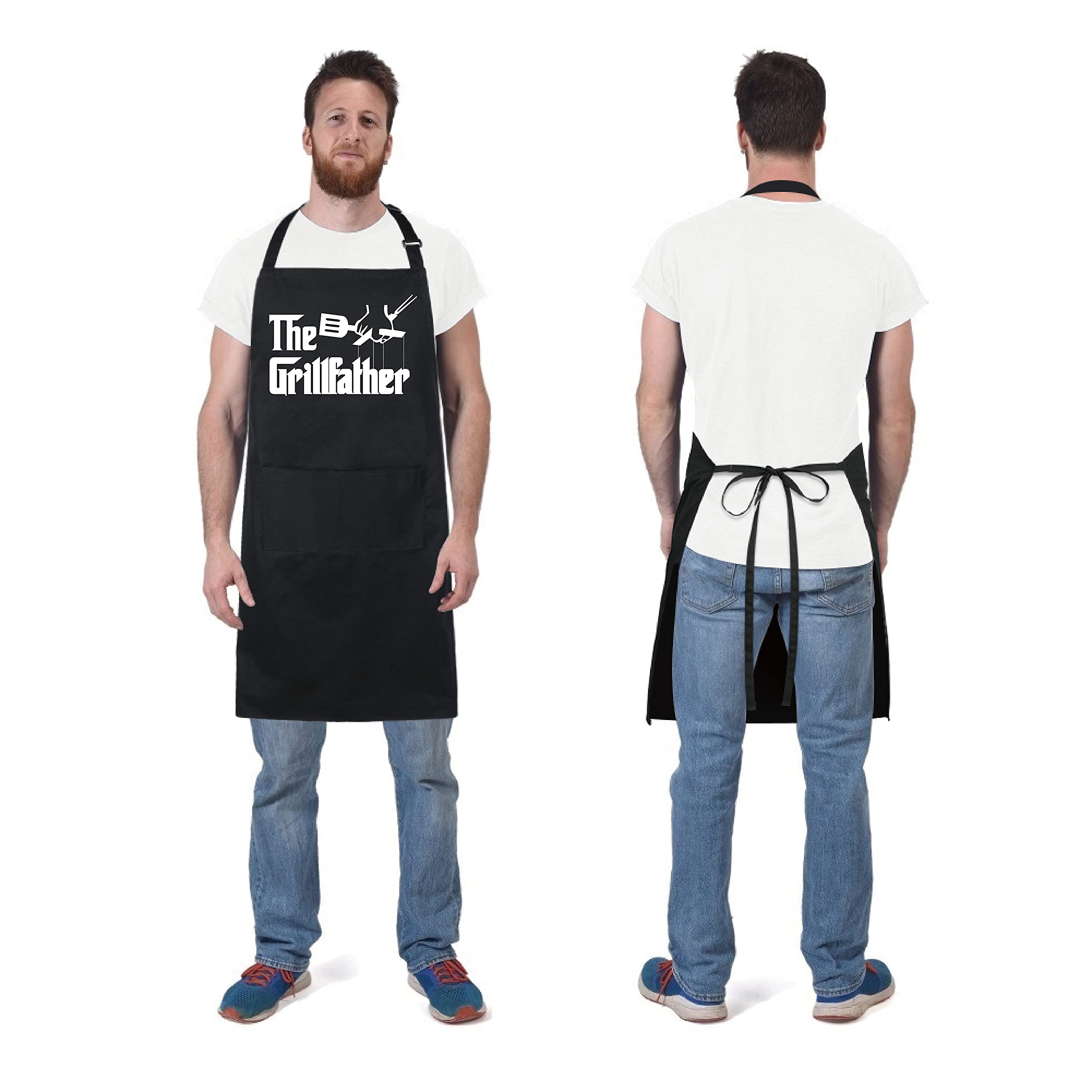 Xornis 100% Cotton Funny Aprons The Grillfather With 2 Pockets Bbq Grilling Adjustable Bib Aprons Gifts For Men Dad Friends Fath