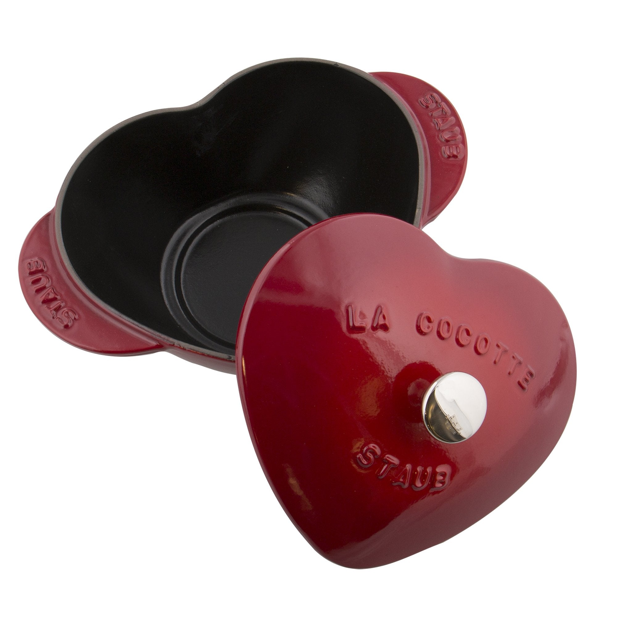 Staub Cast Iron Dutch Oven 1.75-Qt Heart Cocotte, Made In France, Serves 1, Black, Cherry