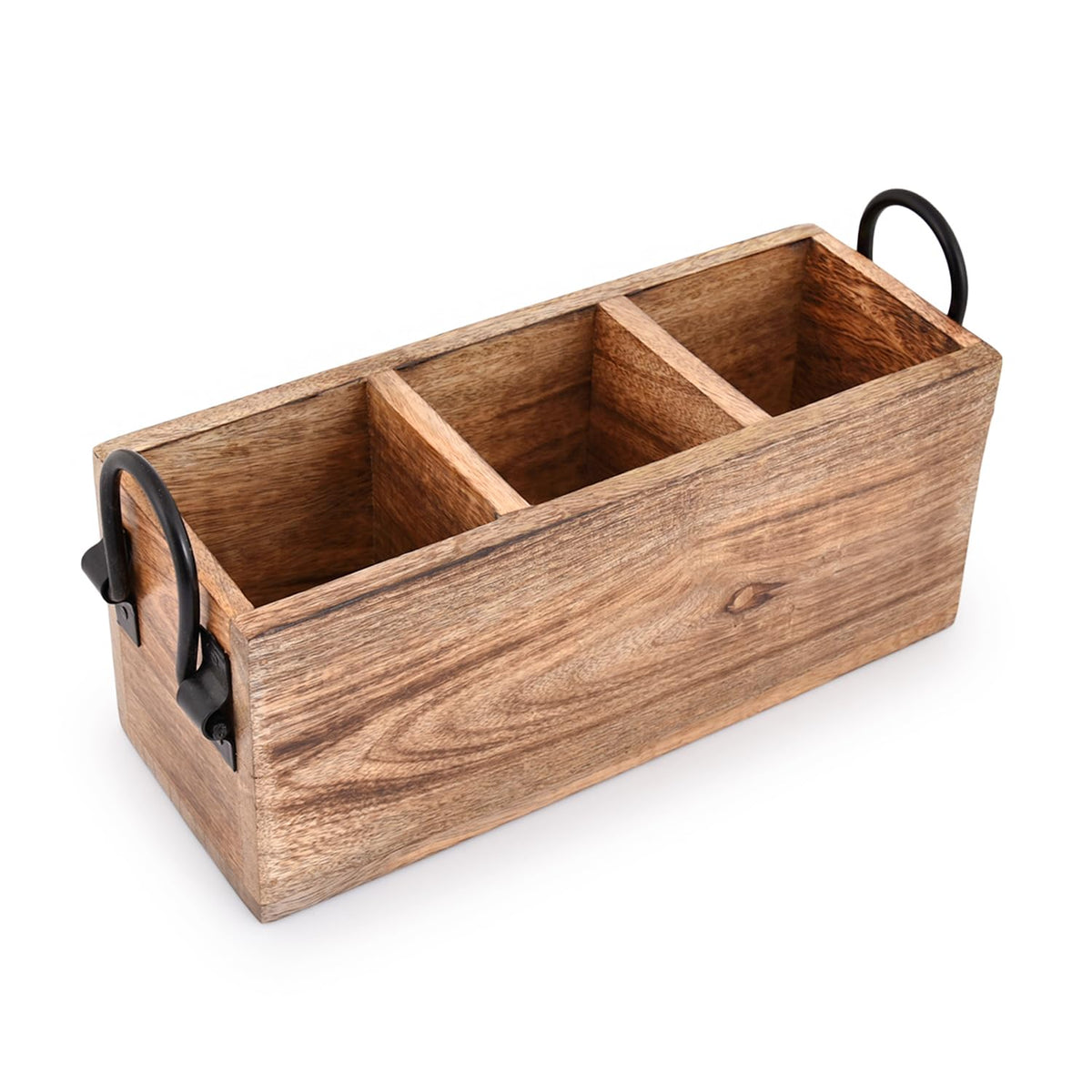 Samhita Mango Wood Cutlery Holder Caddy Organizer Wooden Utensil Storage Organizer Countertop For Silverware Fork Spoon Spatula