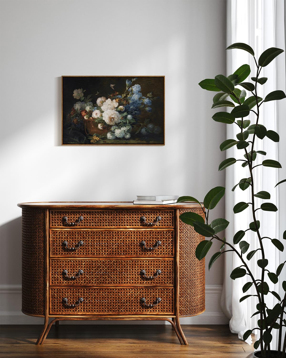 Arpeotcy Vintage Framed Canvas Wall Art, Bathroom Floral Hydrangea Peonies Pictures Retro Wall Decor, Large Prints, Bedroom Livi