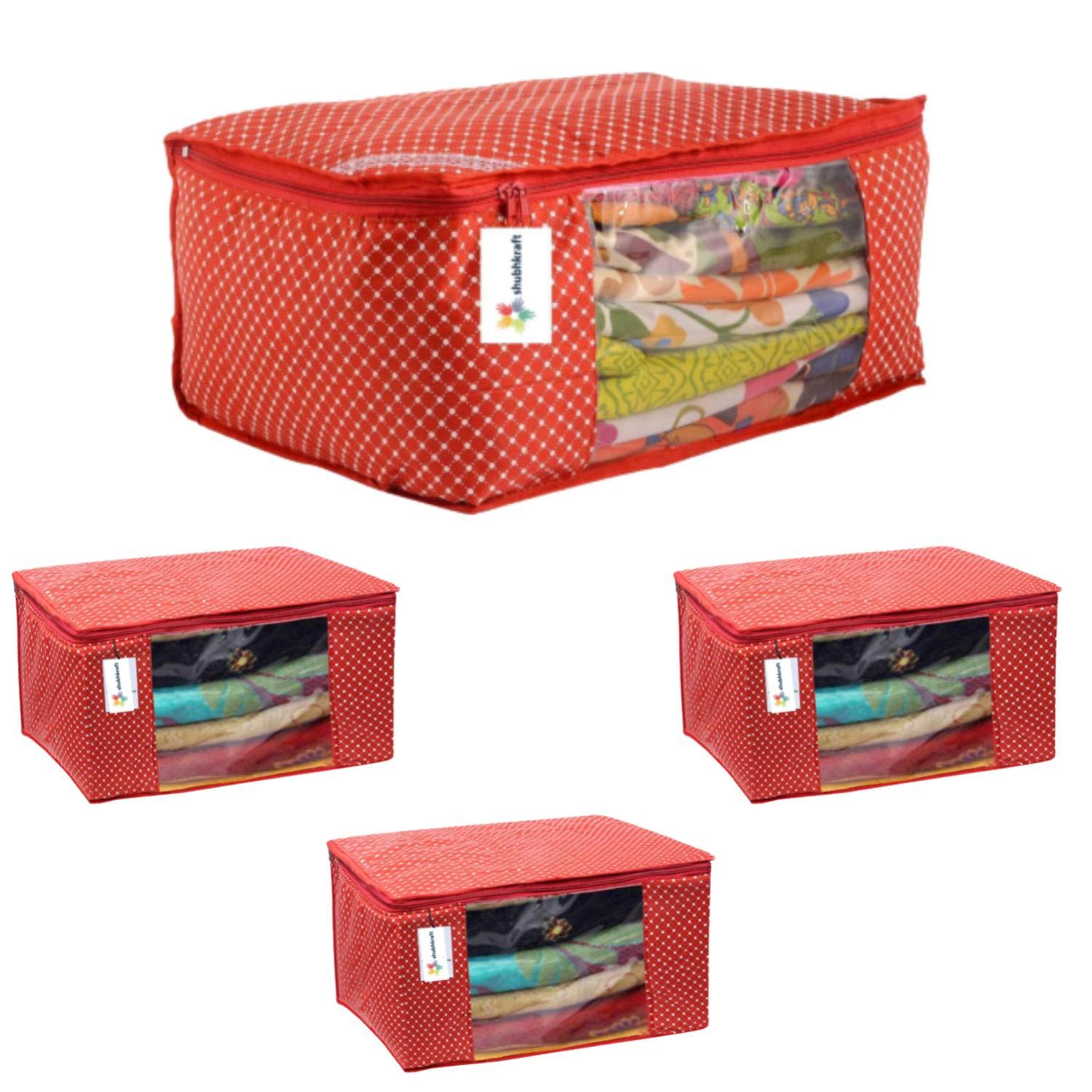 Shubhkraft Wardrobe Garment Storage Bag | Saree Cover Bag | Cotton Saree Cover Set Closet Orgnizer / Saree Bags For Wardrobe Org