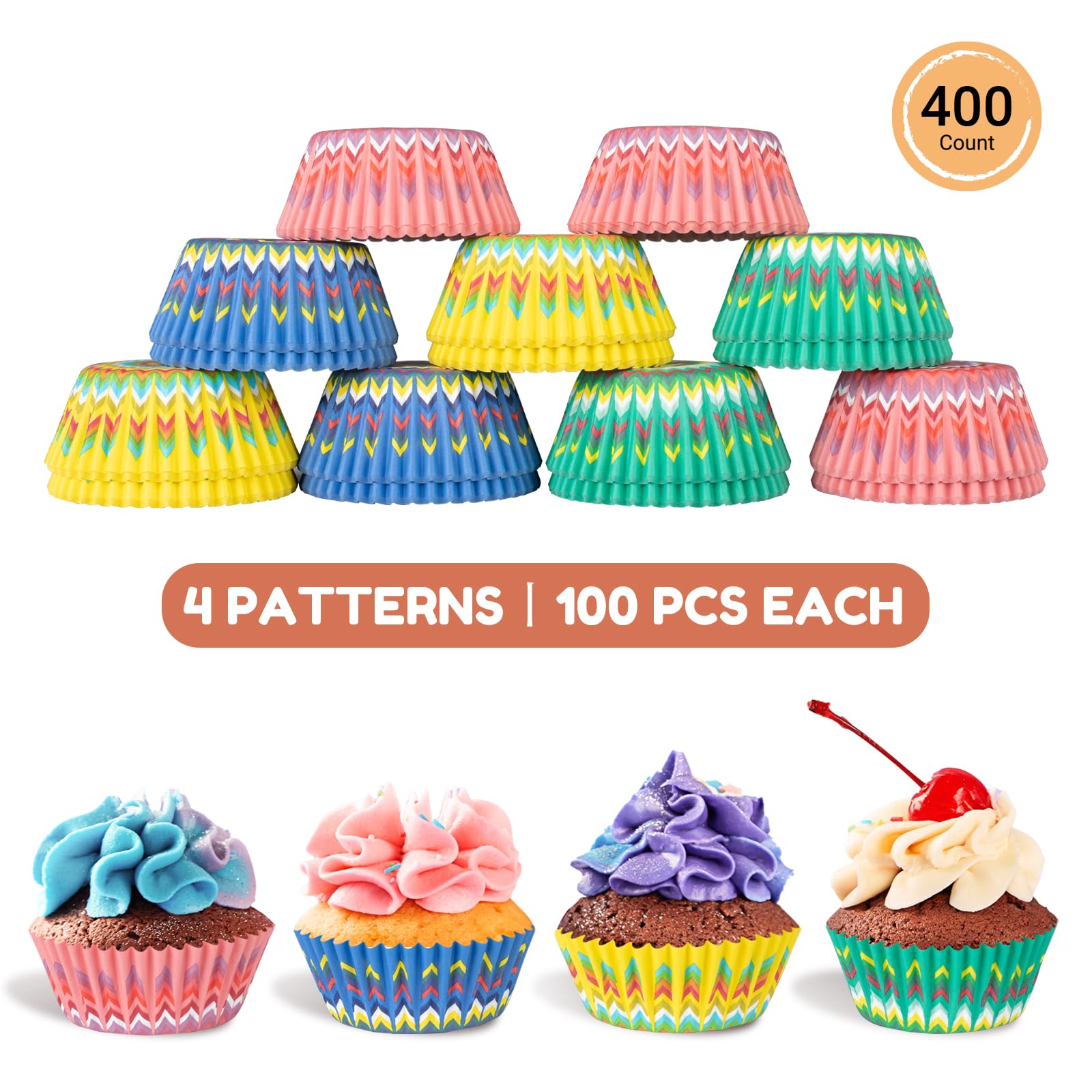 Parmedu 400Pcs Paper Cupcake Liners - Standard Size 2 Inches Muffin Liners - 4 Colors Sunflower Patterns Baking Cups Cupcake Wra