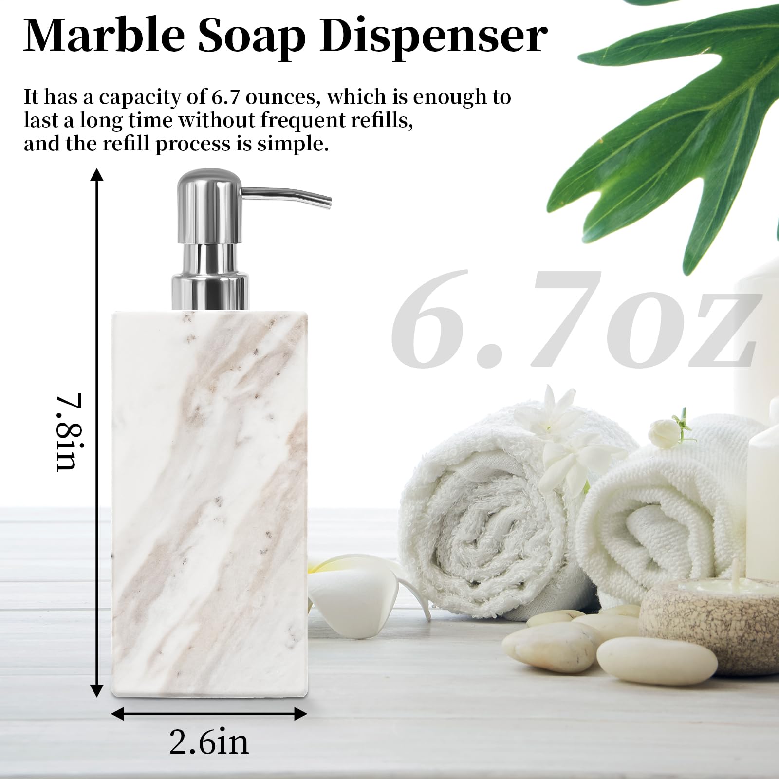 Amaauto Marble Soap Dispenser, White Hand Soap Dispenser Bathroom With Stainless Steel Pump For Bathroom Countertop - Lotion And