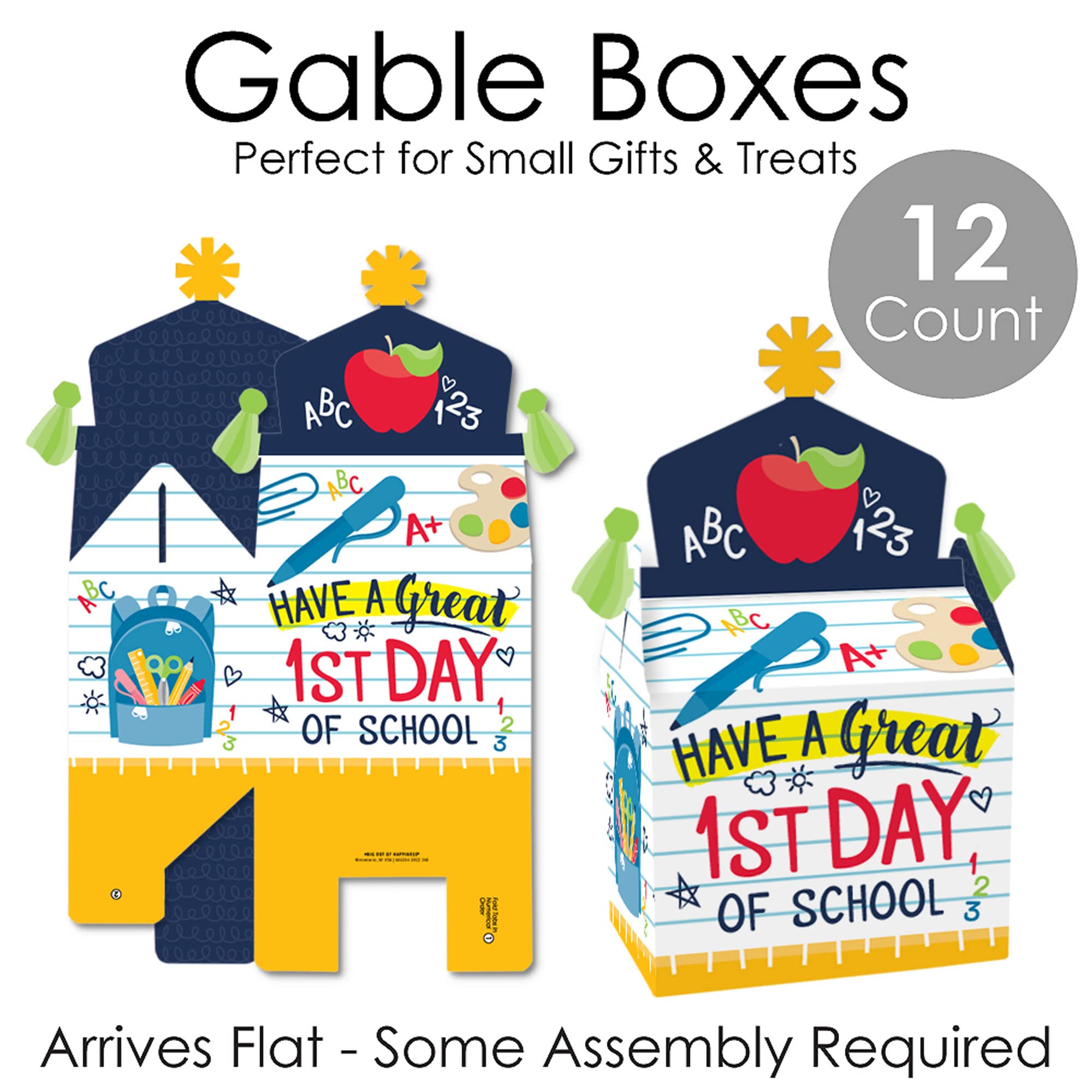 Big Dot Of Happiness First Day Of School - Treat Box Party Favors - Back To School Classroom Decorations Goodie Gable Boxes - Se