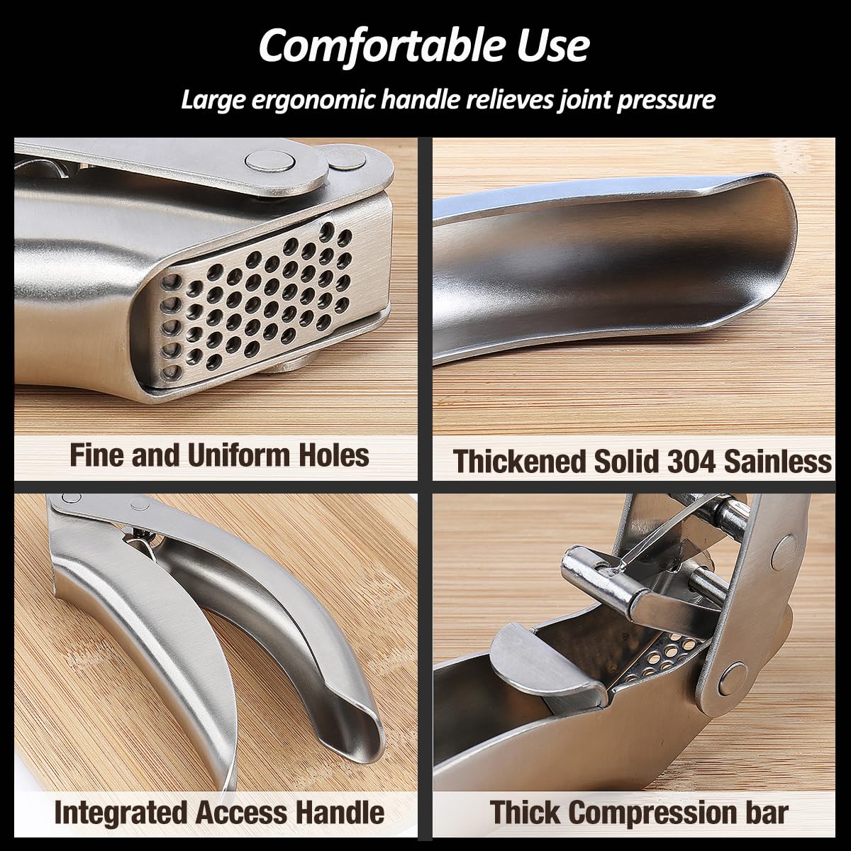 Vovoly Premium Garlic Press Stainless Steel, No Need To Peel Garlic Presser, Heavy Duty Professional Grade Double Lever-Assisted