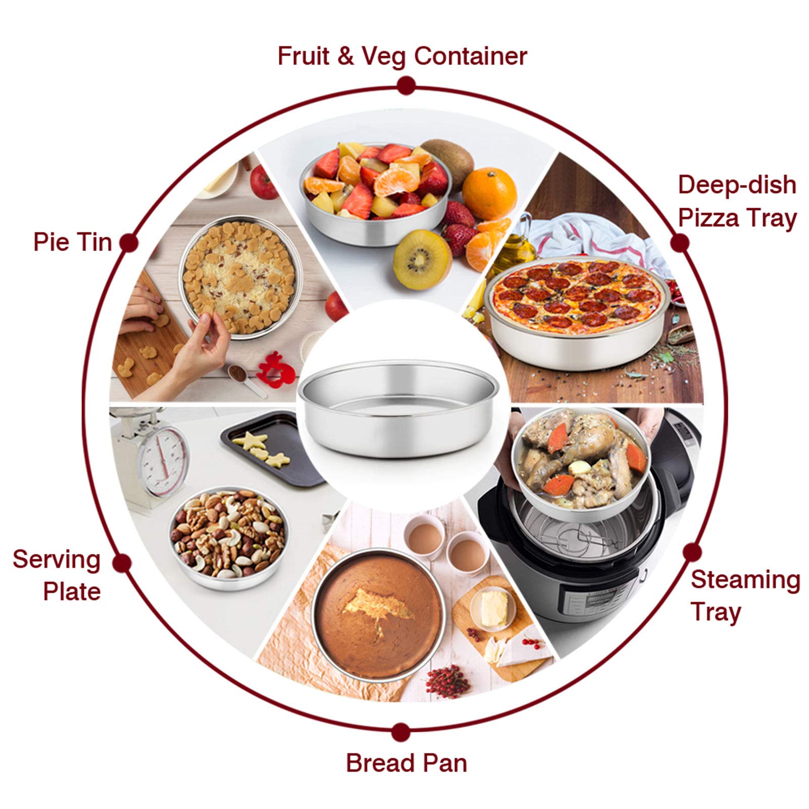 Teamfar 6 Inch Cake Pan, Round Cake Pan Tier Baking Pans Set Stainless Steel, Fit In Pot Pressure Cooker Air Fryer, Healthy & To