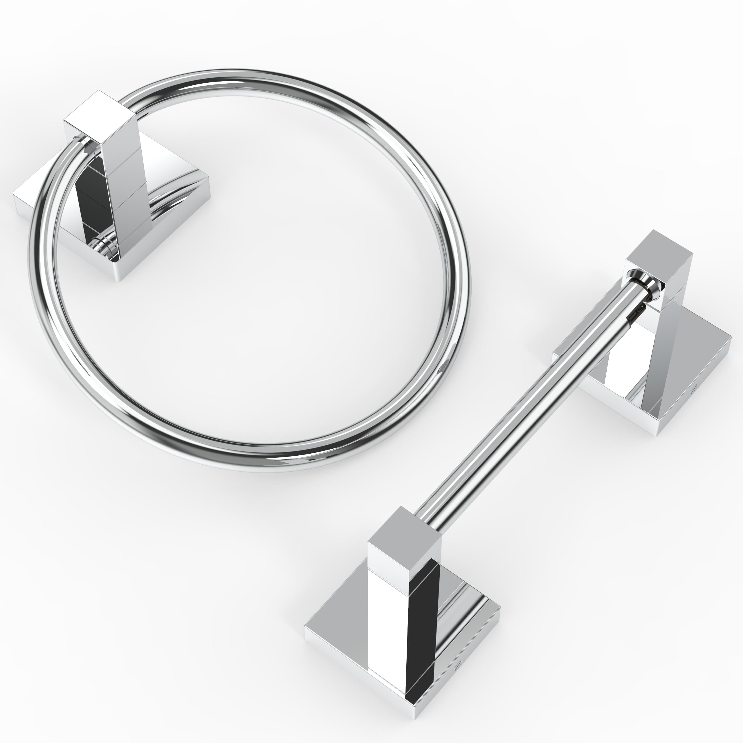 Ruacq Chrome Toilet Paper Holder Towel Ring Bathroom Accessories Hardware Set Double Post Pivoting Toilet Roll Holder Square Sta