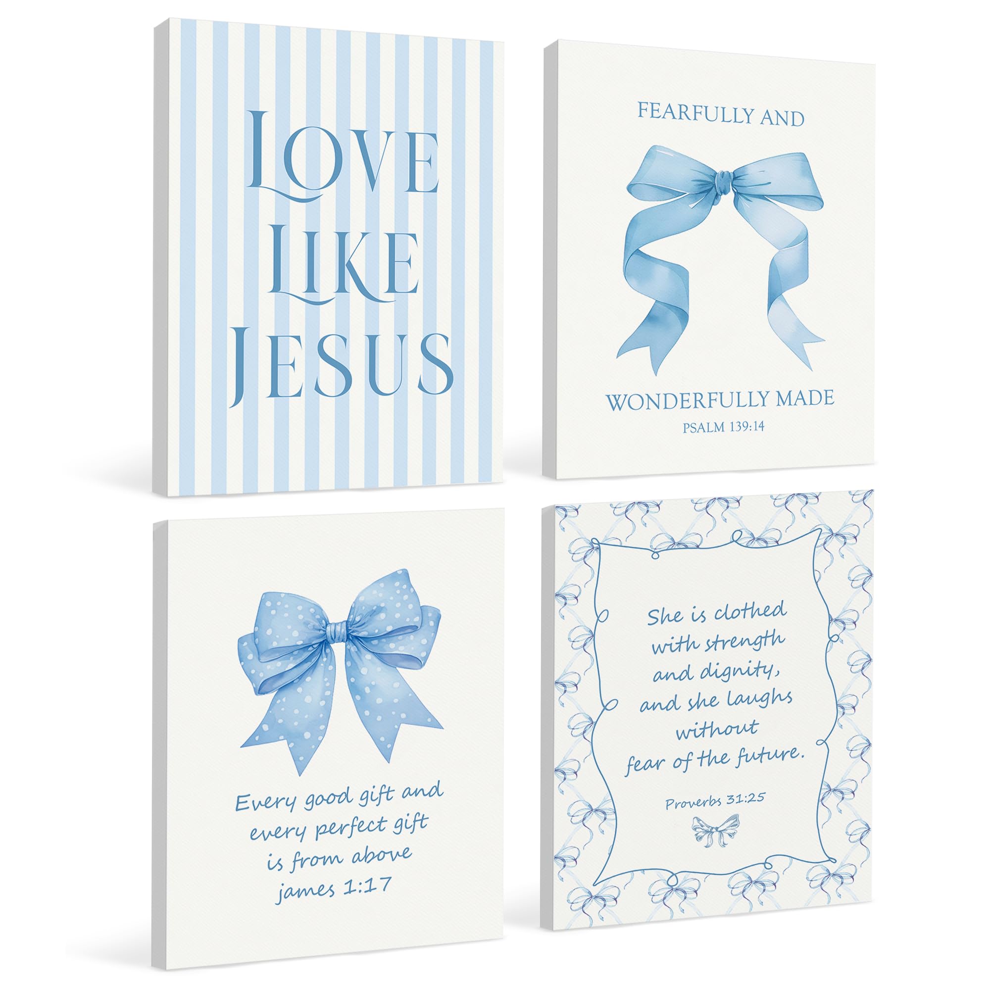 Lartsfro Coquette Blue Bow Jesus Canvas Wall Art Decor Posters Prints, Light Blue Bow Room Bedroom Bathroom Dorm Wall Art Decor 