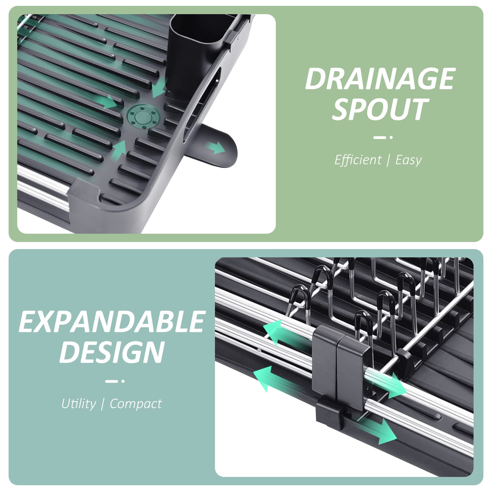 Dish Drying Rack For Kitchen Counter, Extendable Dish Rack With Drainboard, Expandable Dish Drainer, Collapsible Dish Strainer W