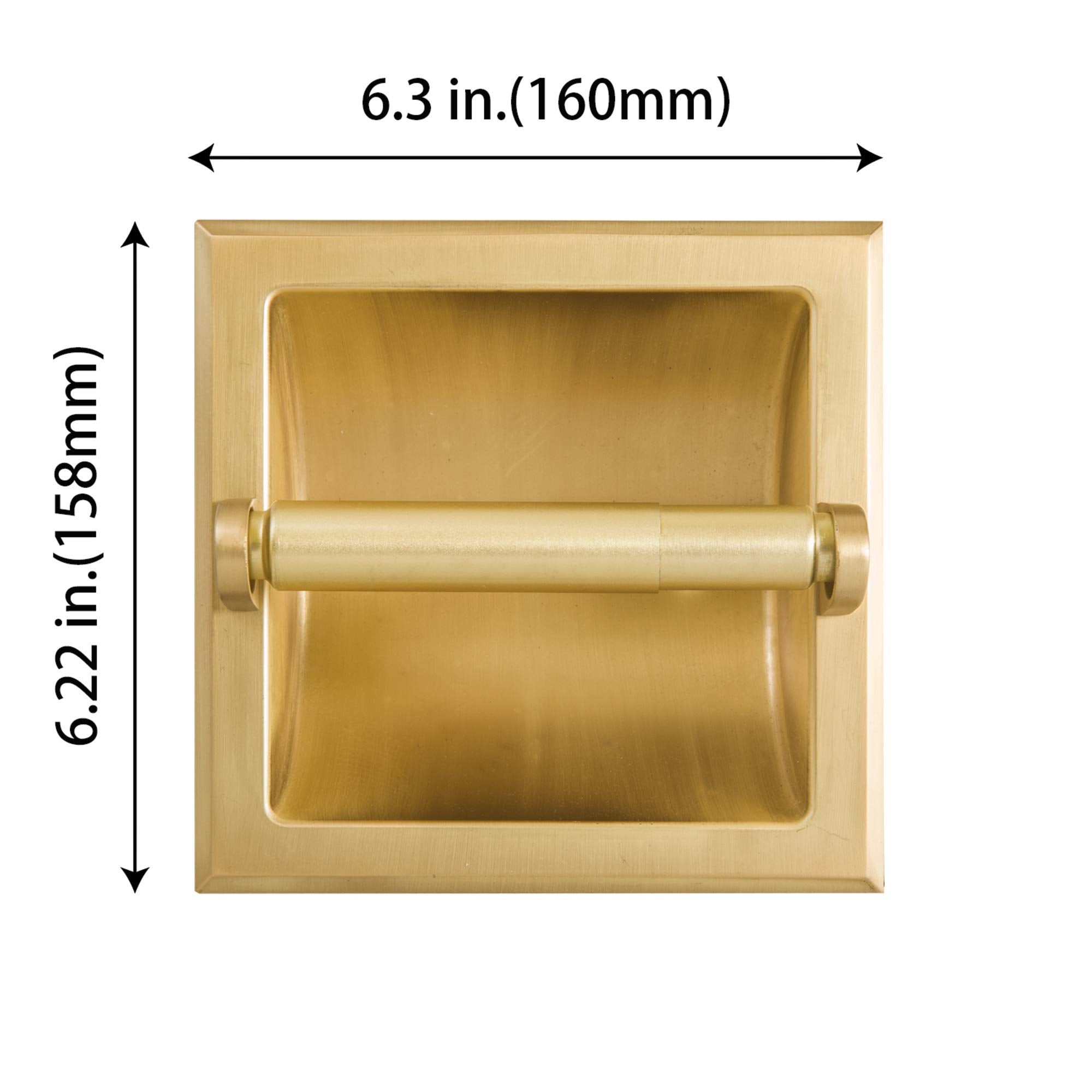 SENTO Recessed Gold Toilet Paper Holder  Wall Mounted Heavy Duty Metal Toilet Paper Roll Holder with Rear Mounting Bracket  in Wall  Easy Installation  Satin Brass