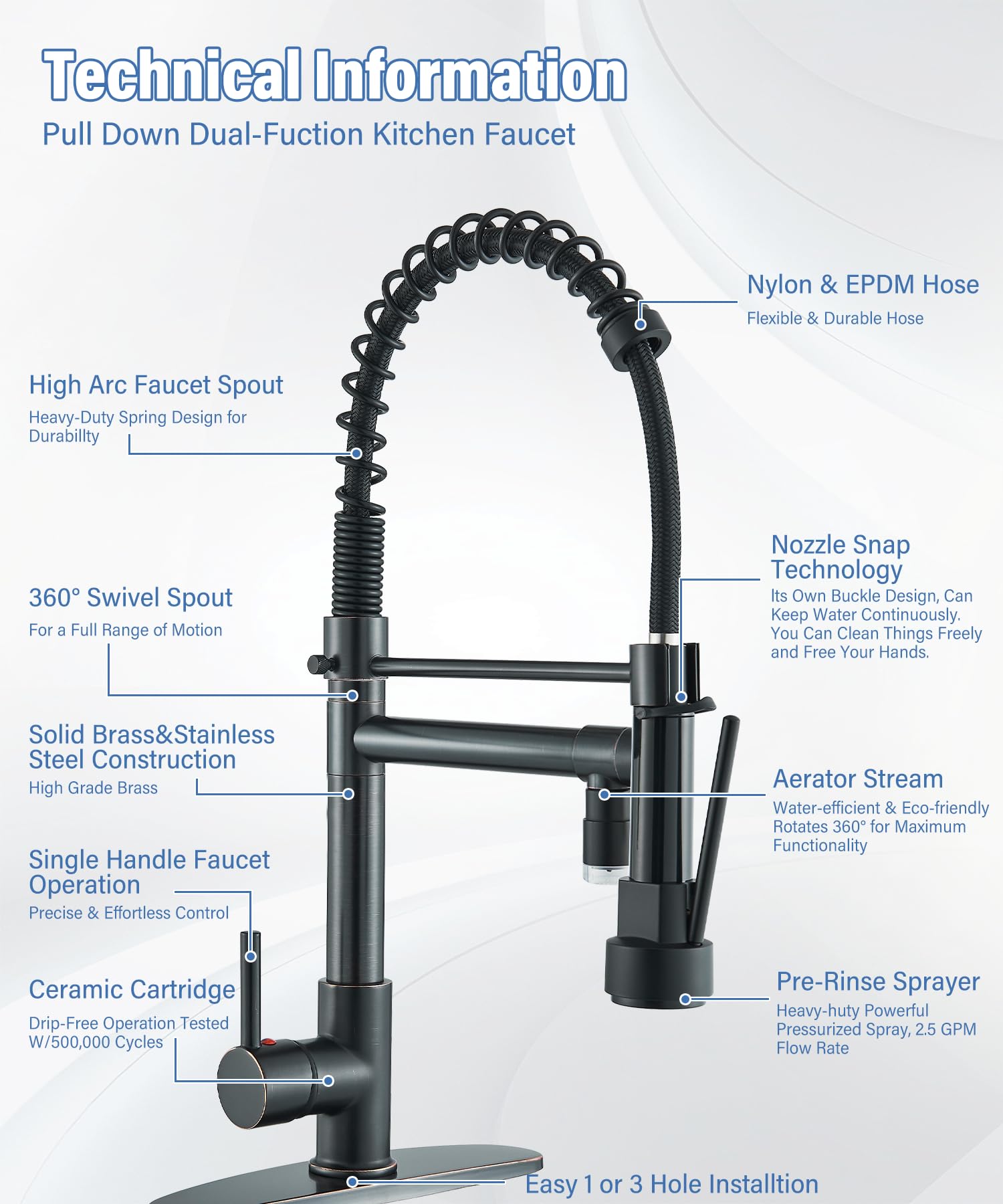 NeierThodore Commercial Pull Down Kitchen Faucet Sprayer with LED Single Handle Spring Kitchen Sink Faucet with Lock Sprayer High Arc Oil Rubbed Bronze Kitchen Faucets