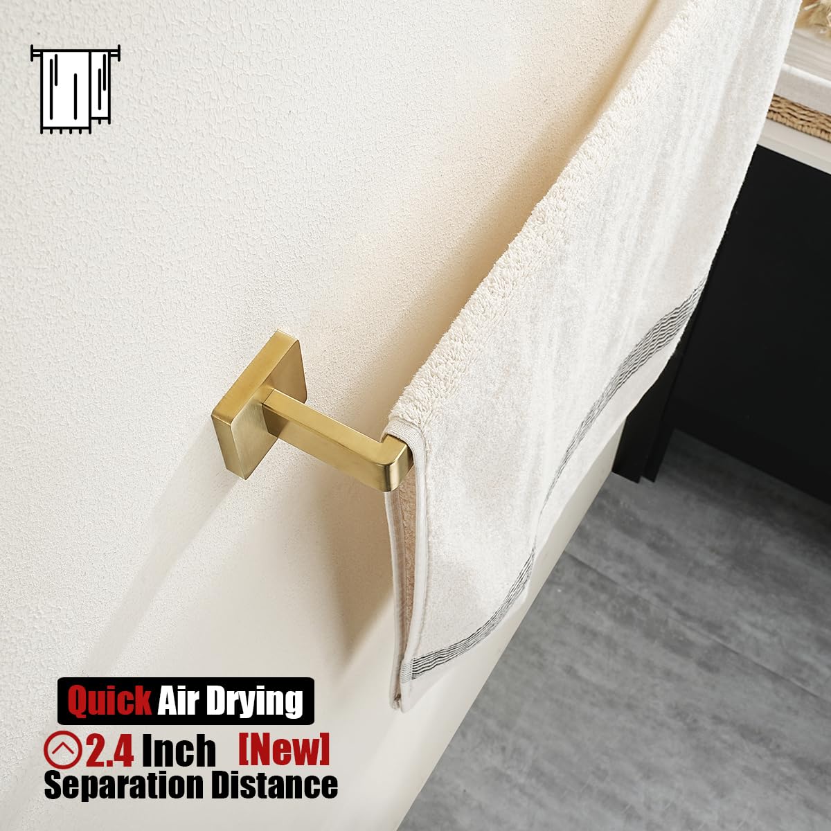 Jqk Gold Towel Bar, 24 Inch 304 Stainless Steel Thicken 0.8Mm Towel Rack Bathroom, Towel Holder Brushed Gold Wall Mount, Total L