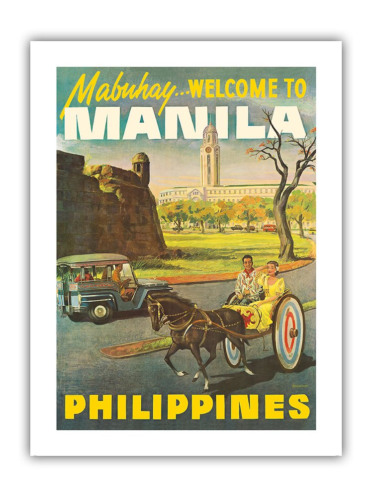 Manila Philippines - Mabuhay (Welcome) - Vintage Travel Poster C.1950S - Bamboo Fine Art 290Gsm Paper Print (Unframed) 24X32In