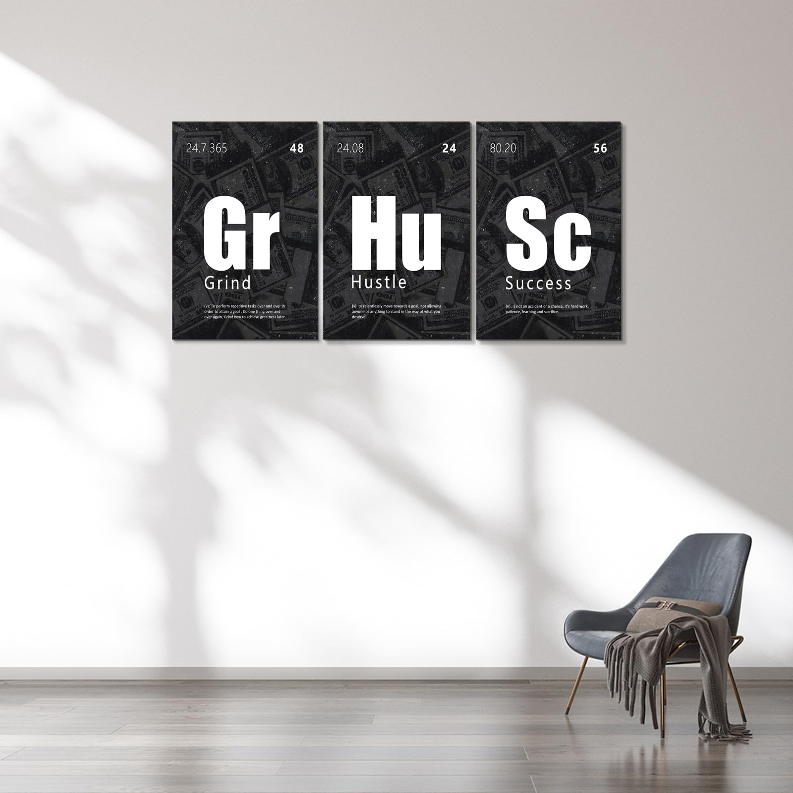 Kawahone Motivational Wall Art Success Posters-Grind Hustle Success Inspirational Quotes Canvas Prints For Office, Home Office,