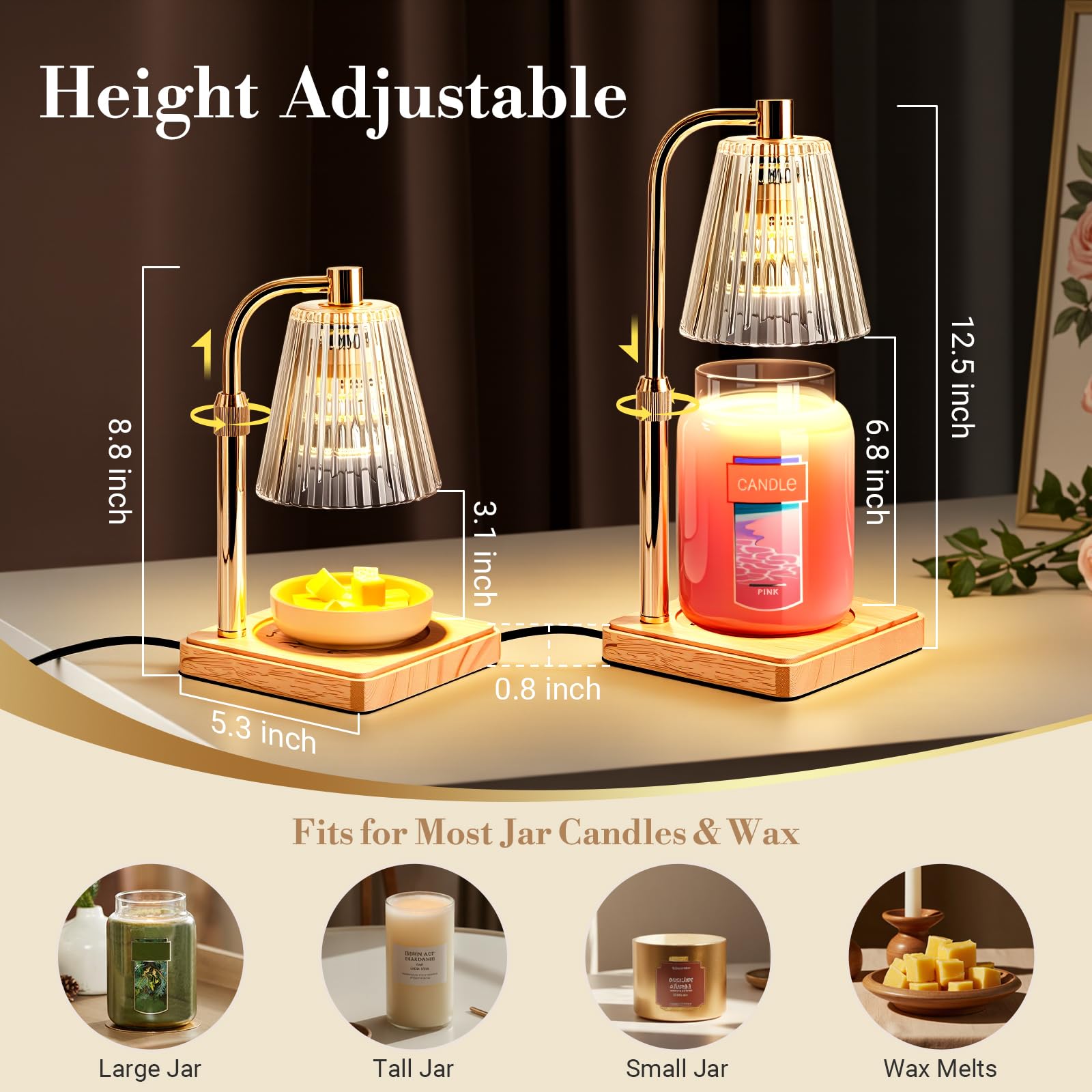 Marycele Candle Warmer Lamps 2 Pack, Electric Wax Warmer Lamp with Timer for Jar Candles, Aesthetic Home Decor, Housewarming Gif