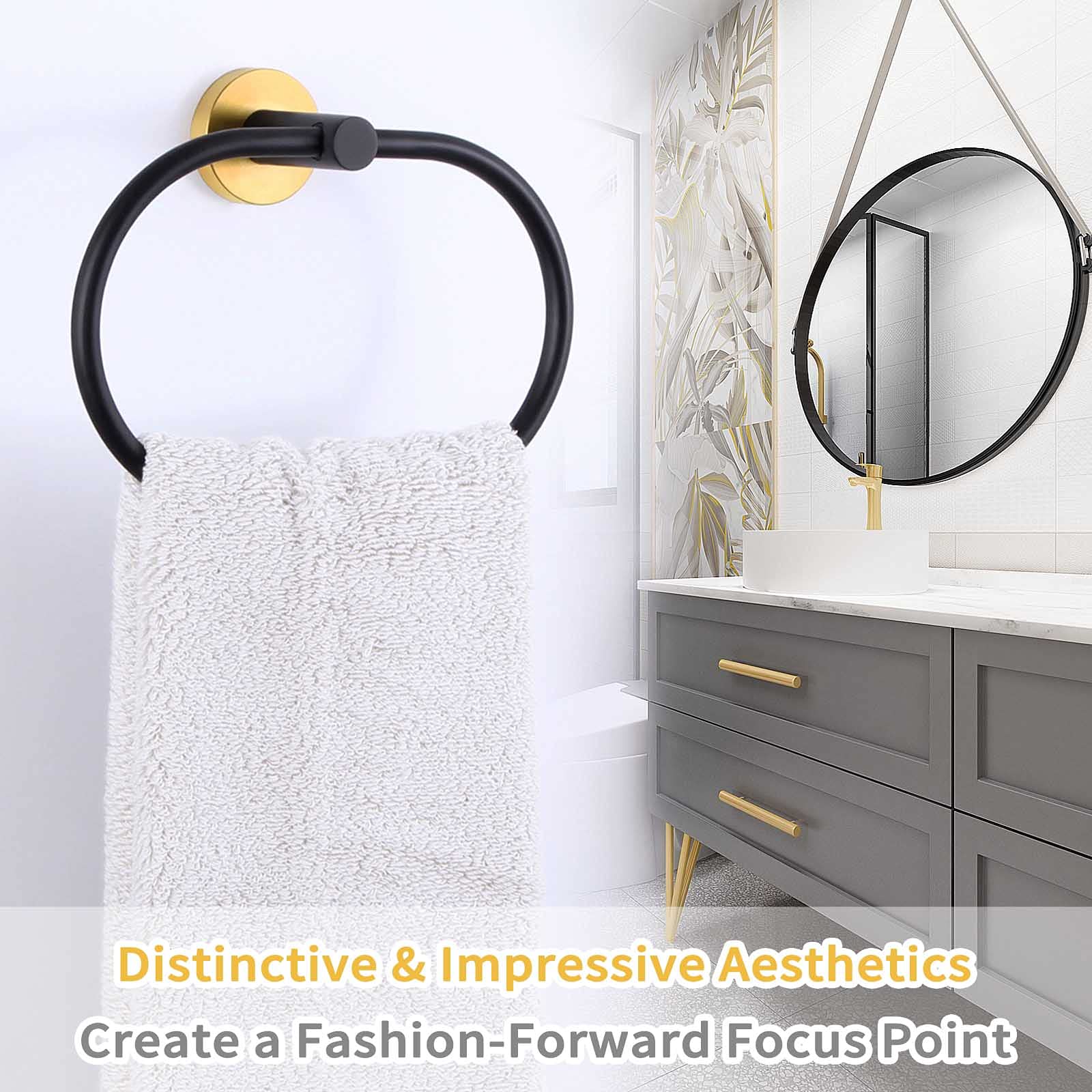 Swivel Towel Ring Black & Gold  Angle Simple Stainless Steel Hand Towel Rack  Bathroom Towel Holder for Wall