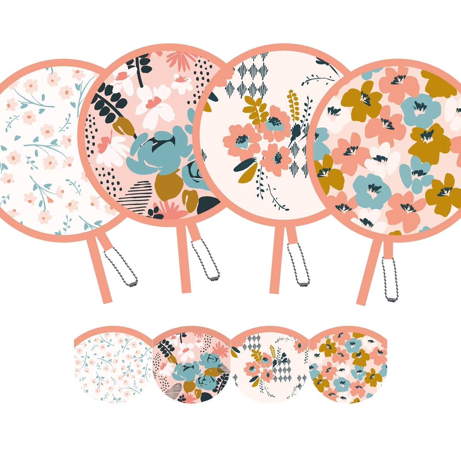 SUJJY 4 Pcs 4 Pink Floral Painting Folding Hand Fans, Compact Purse Fans for Women, Stowable Handheld Fan for Concert, Travel, I