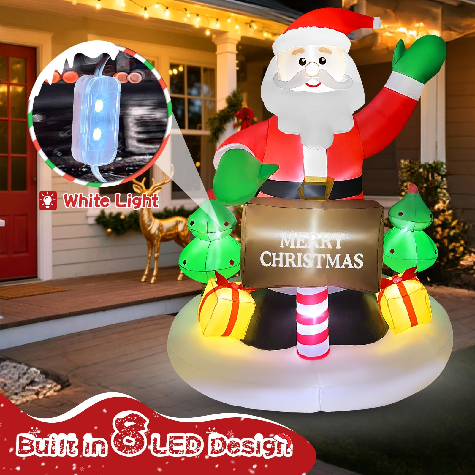 2025 Christmas Inflatable Santa 6FT Holding Sign Santa Claus Christmas Inflatables Outdoor Decorations Xmas Santa Blow Up Yard D