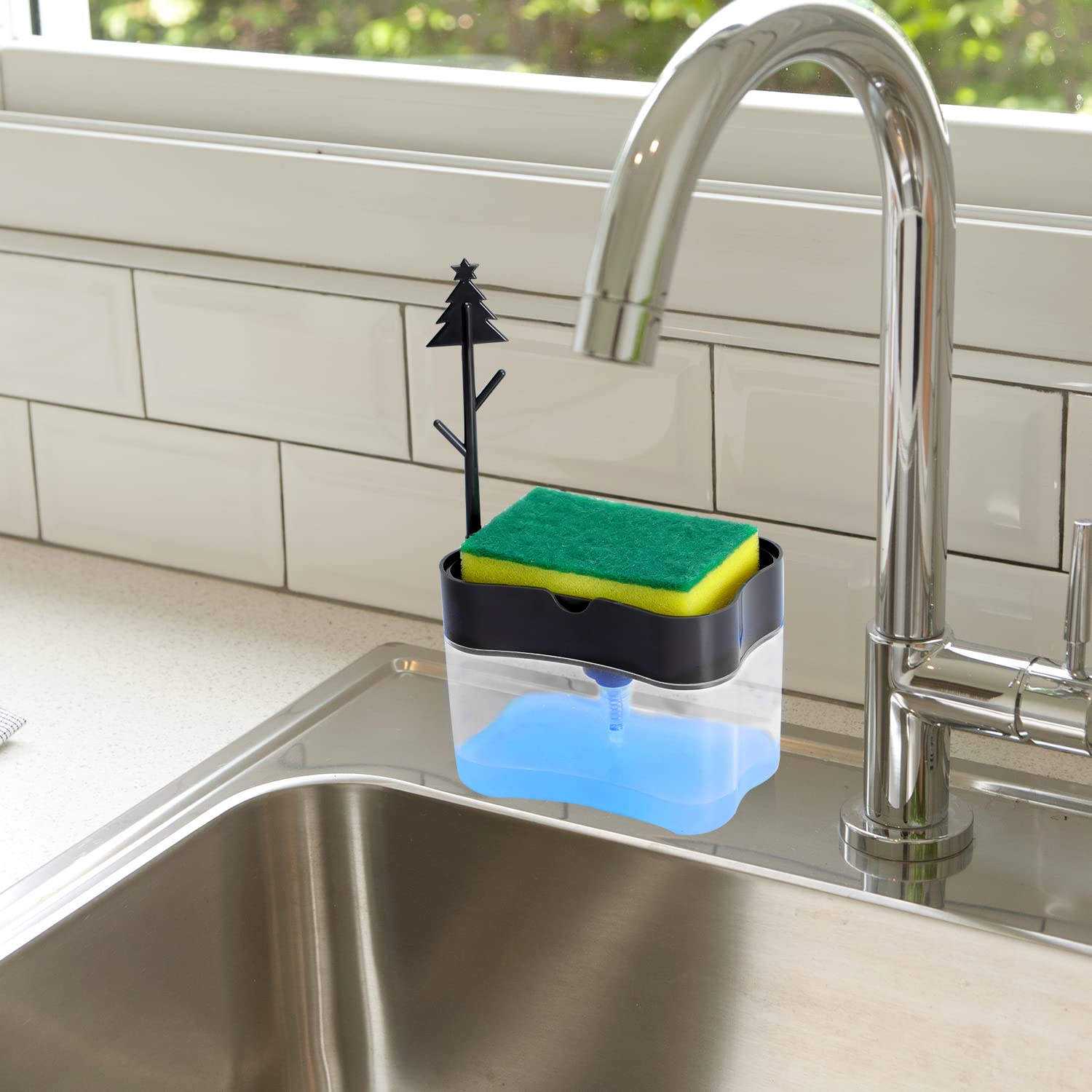 Premium Quality Dish Soap Dispenser - Countertop Kitchen Soap Dispenser  Sink Dish Washing Soap Dispenser 13 Ounces (Sponge Included)