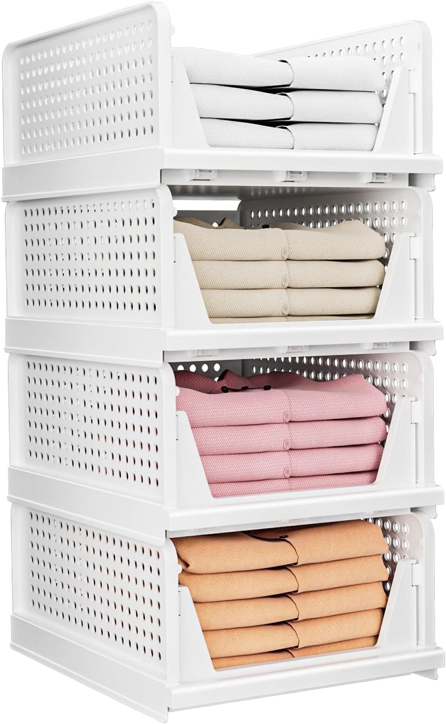 Leaffybezz Wardrobe Foldable Stackable Drawer Organiser For Storage Plastic Shelf Divider For Folding Storage Cabinet Cupboard O