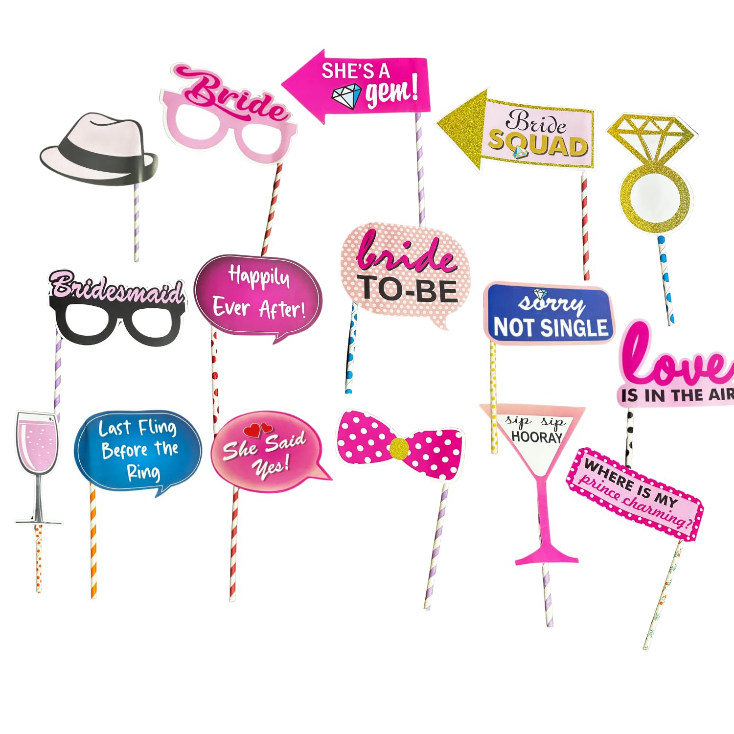 FI  FLICK IN 18 Pcs Bride to Be Photobooth Props Kit Bridal Shower Party Supplies Bride to be Decorations Items (Pack of 18)