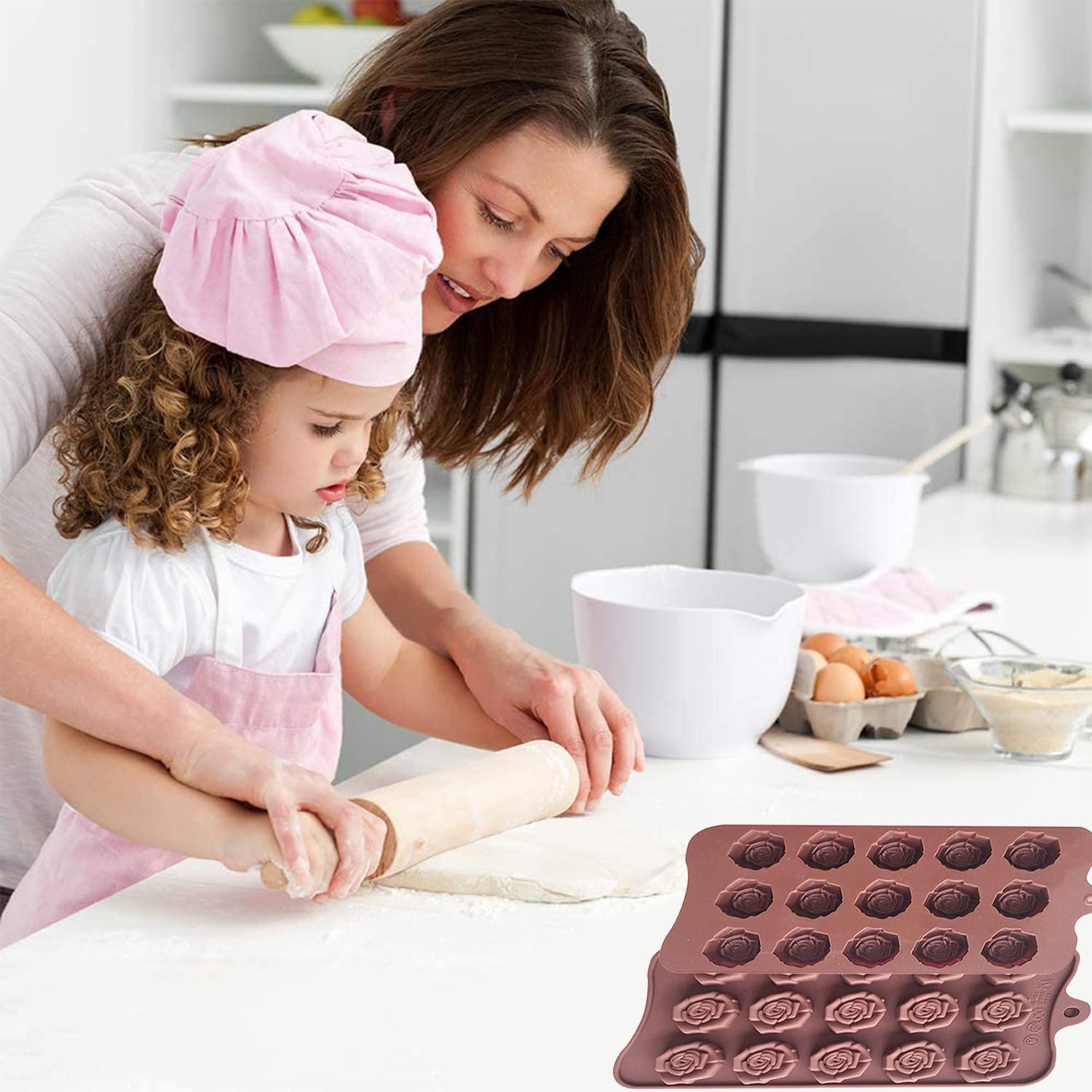 2 Pack Chocolate Silicone Molds Candy Mold Rose Flower Shape Baking Mold Candy Molds Bpa Free & Non-Stick Silicone Tray For Hard
