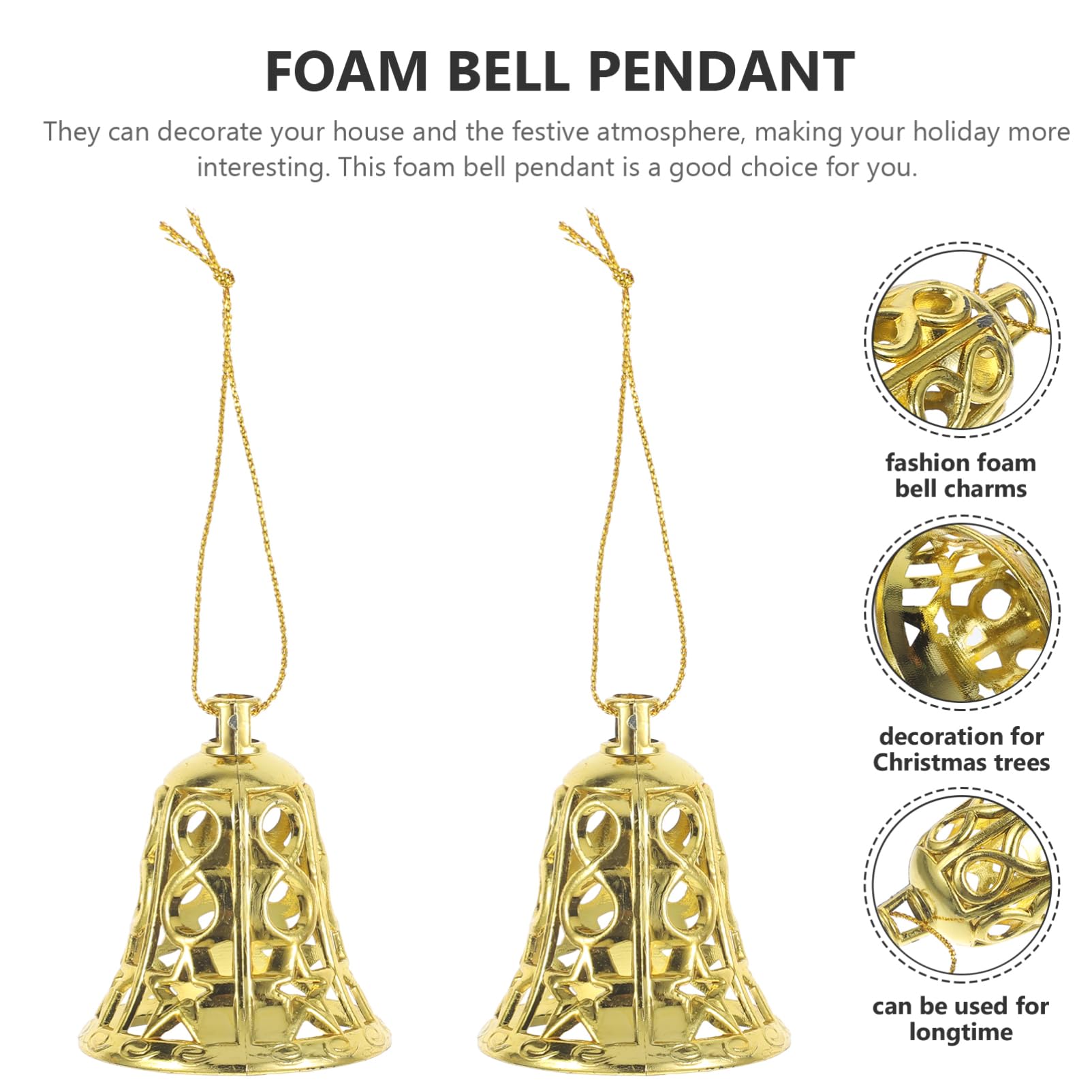 MAGICLULU 12pcs Christmas Plastic Jingle Bells Ornaments Christmas Tree Ornaments Plastic Bell Pendants with Ropes Gold Bells Tr