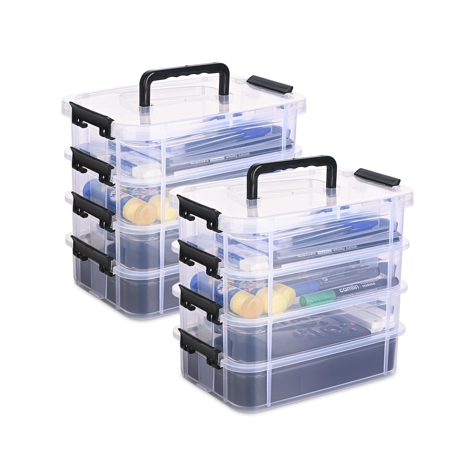 Kuber Industries Plastic 4Layer Transparent Stackable Storage Box With Lid | Medicine & Stationary Organizers Box For Home | De