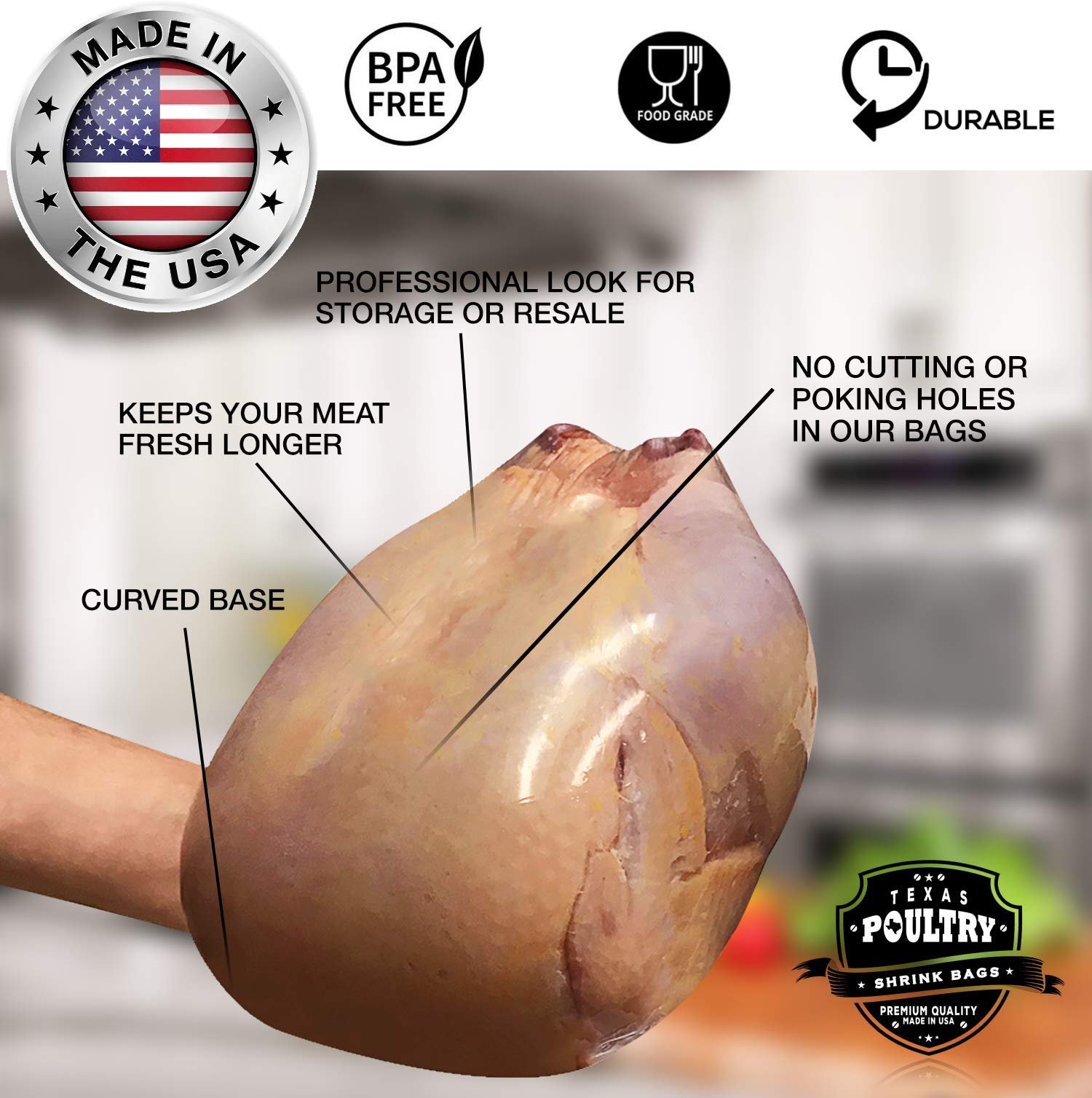 Poultry Shrink Bags - 100 Clear 10'' X 16'' For Whole Chickens Or Rabbits W/ 100 Zip Ties Included / 2.5 Mil Freezer Safe Commer