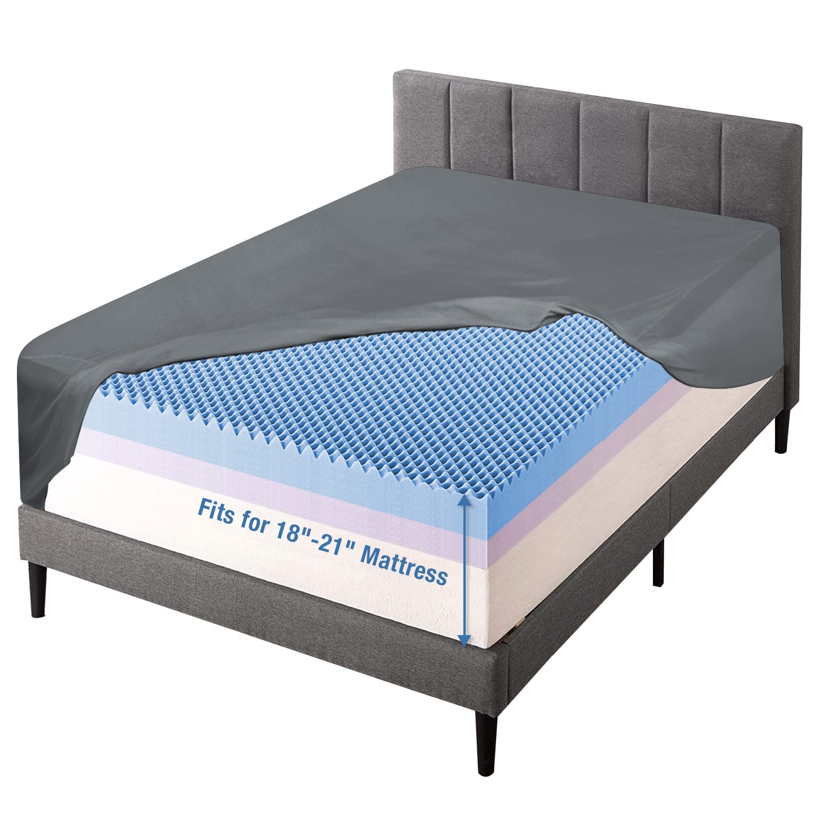 Bedecor Queen Fitted Sheet Only,21 Inch Extra Deep Pocket Gray Bottom Bed Sheet, Soft Breathable,Stay In Place,For Pillow Top Ma