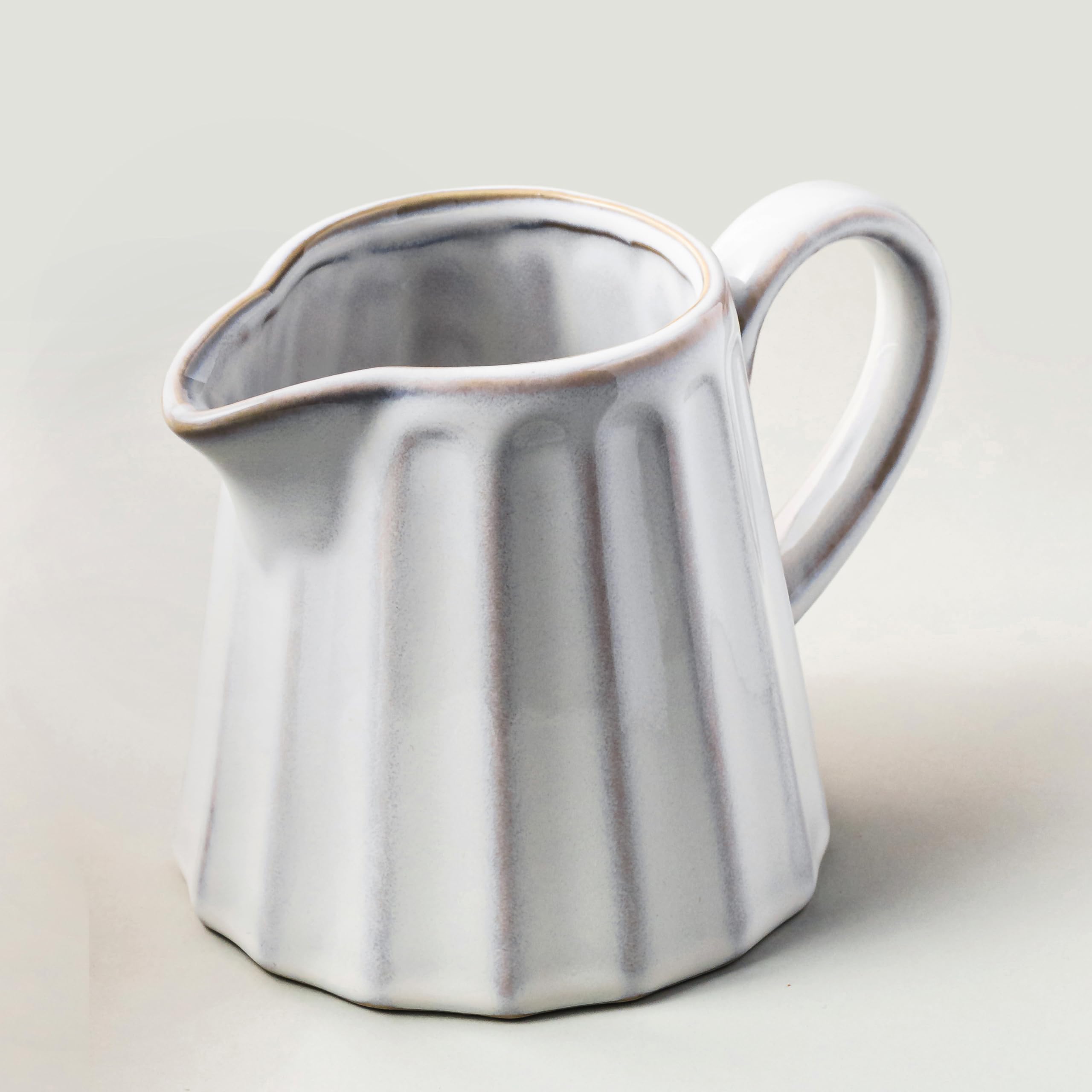 YHOJOY Ceramic Creamer Pitcher,17 Oz Coffee Creamer Container with Handle, Small Milk Pitcher Pourer for Sauces, Salad, Cream Wh