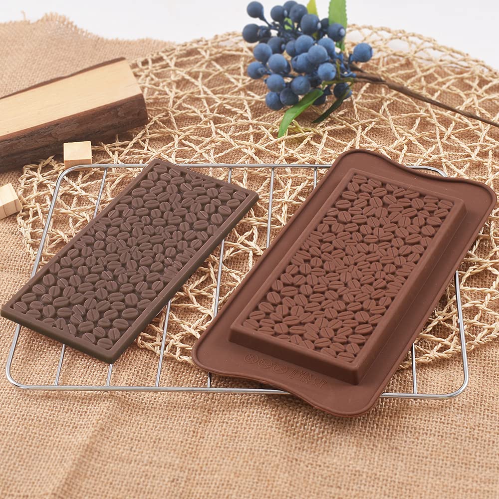 Homedge Coffee Bean Break-Apart Chocolate Mold, Set Of 4 Packs Silicone Protein And Energy Bar Molds For Caramels Ganache Pralin