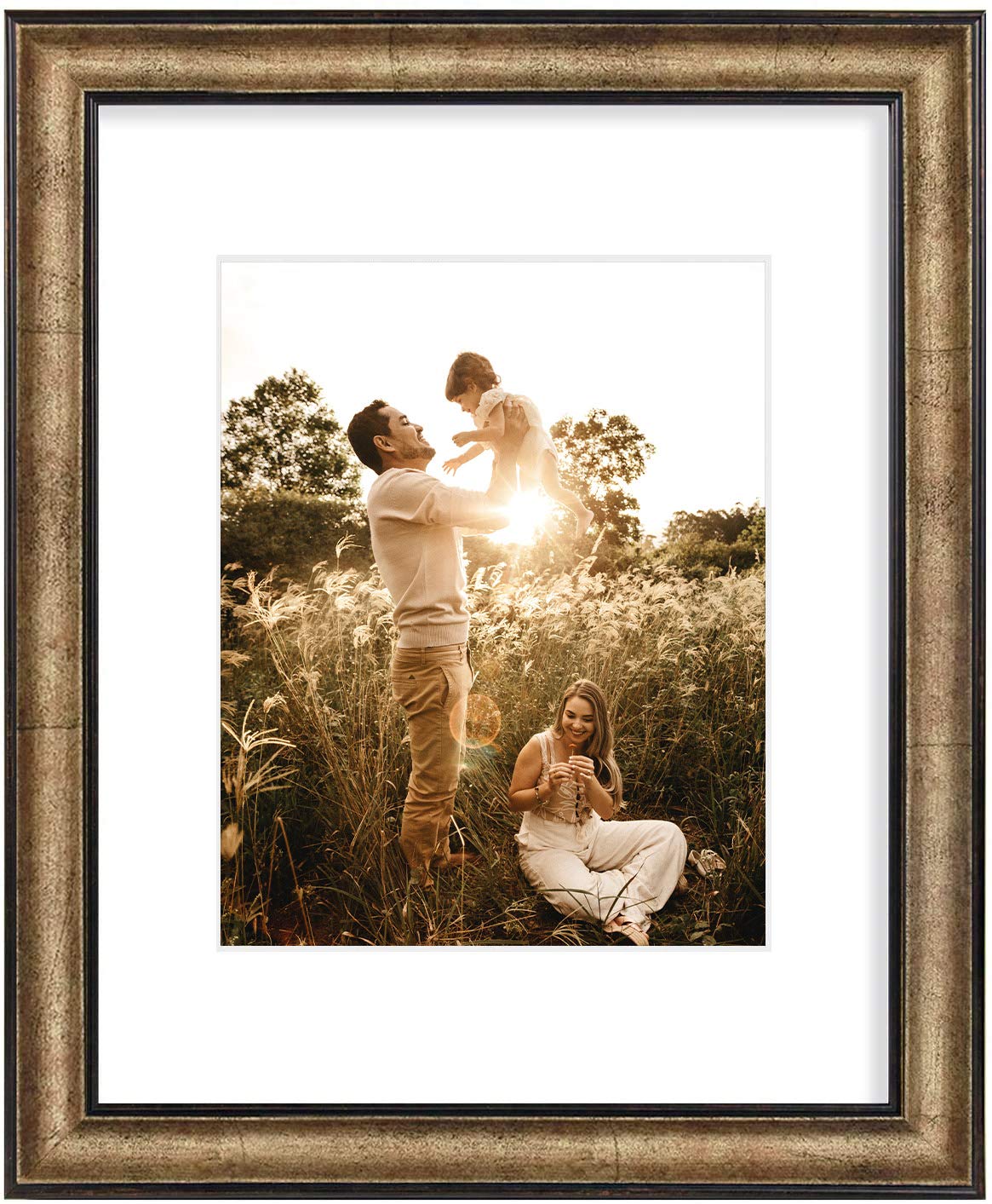 Golden State Art, Photo Frame, Dark Brown & Bronze Color Frame, with White Color Mat for Pictures and Real Glass (11x14 Frame fo