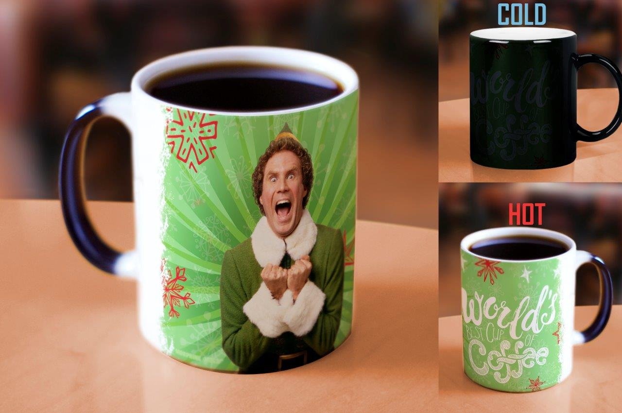 Morphing Mugs Elf - Worlds Best Cup of Coffee - One 11 oz Color Changing Heat Sensitive Ceramic Mug - Image Revealed When HOT Li