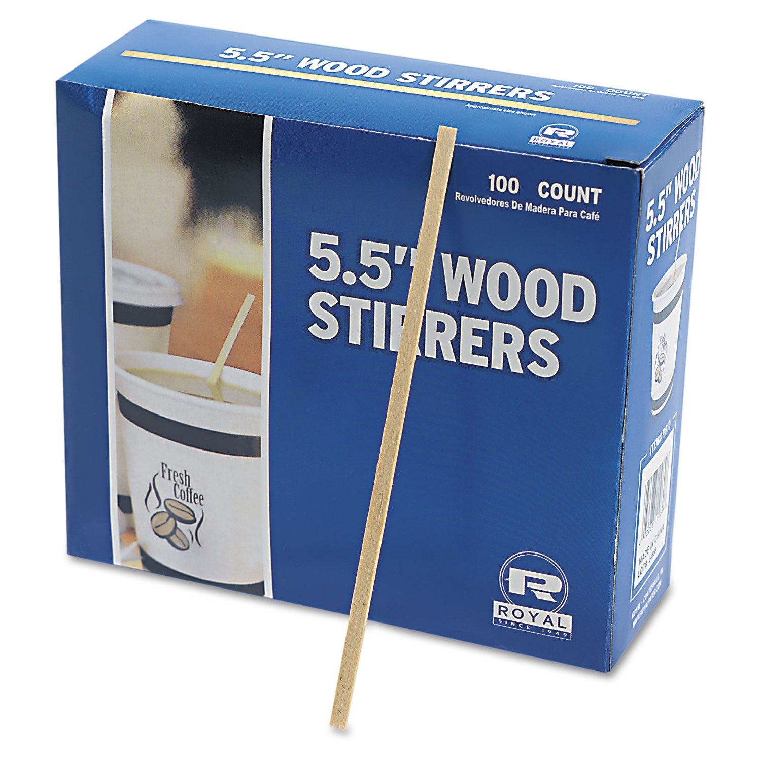 Royal R810Bx Wood Coffee Stirrers 5 1/2-Inch Long Woodgrain 1000 Stirrers/Box