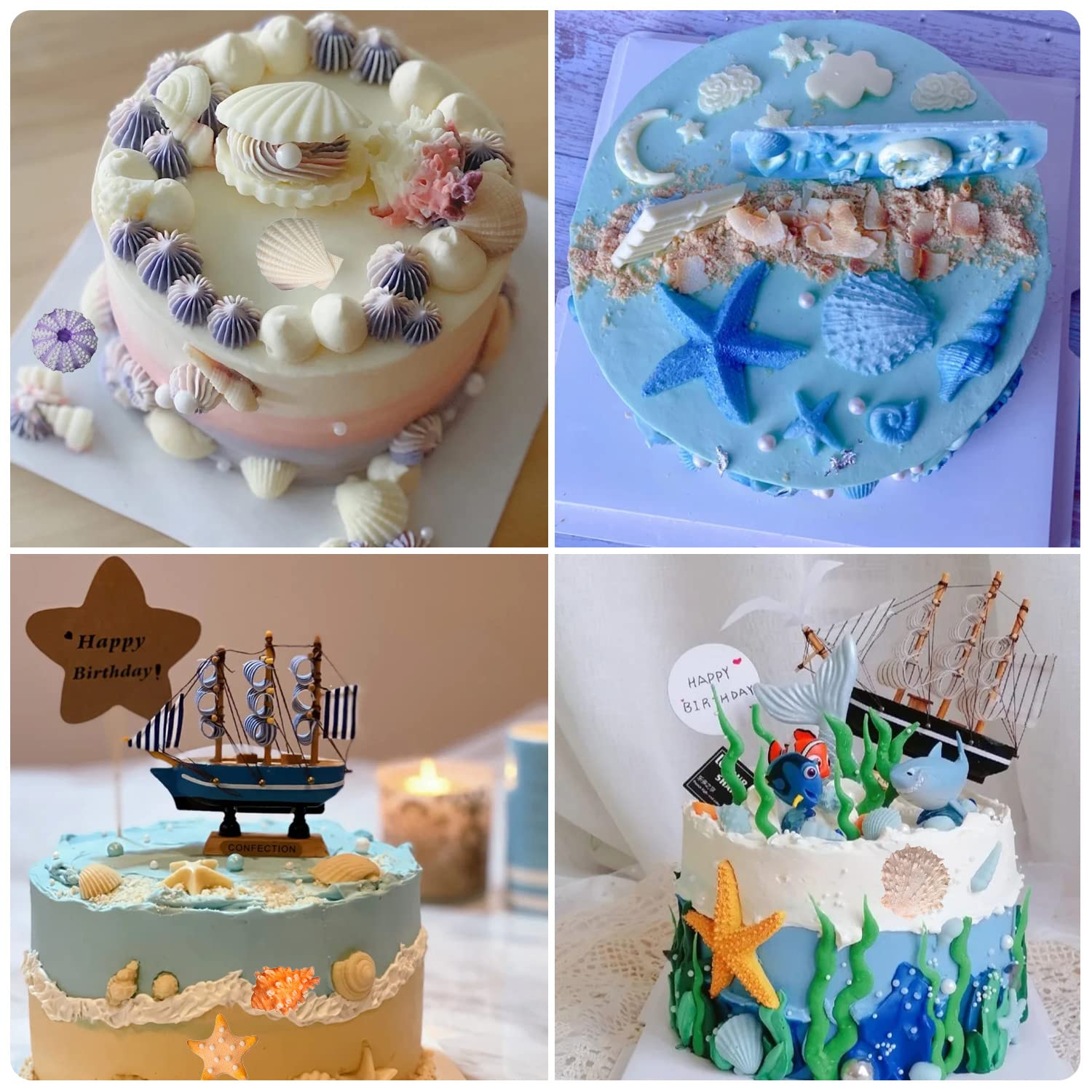 Mujiang Seashell Silicone Molds Conch Starfish Fondant Mold Sea Urchin Candy Mold For Cake Decorating Cupcake Topper Chocolate S